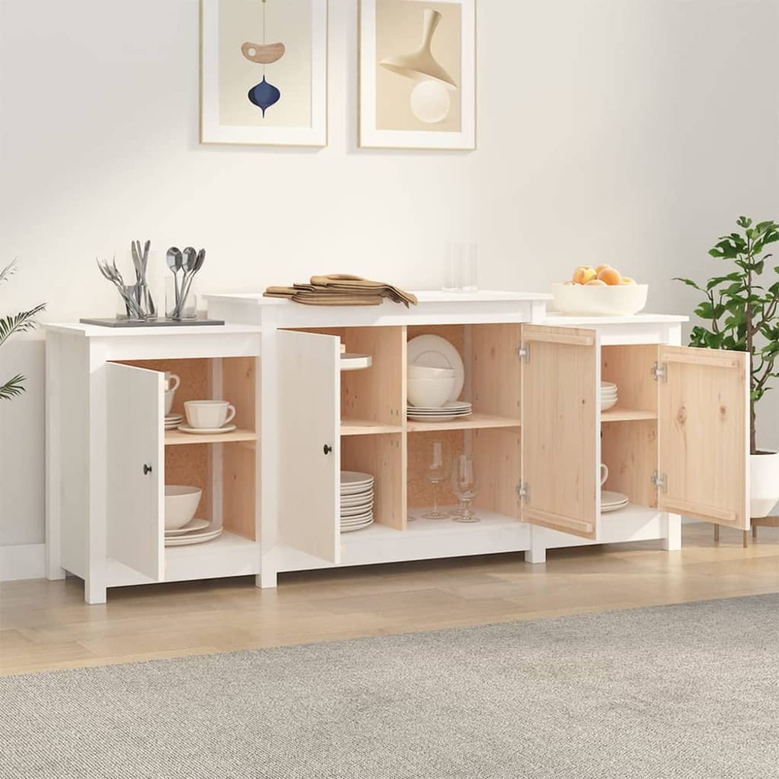 LAPOOH Credenza bianca, 164 x 37 x 68 cm, in legno di pino massiccio, credenza, credenza, credenza per soggiorno/cucina, 821493