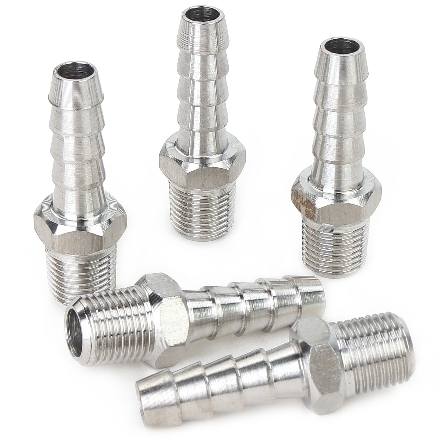 Ltwfitting Men's Pack Of 5Pcs Stainless Steel 316 Barbed Fitting Connector 1/8" Bspt X 1/4"(6Mm) Hose Barb Fuel Gas Water (Pack Of 5)