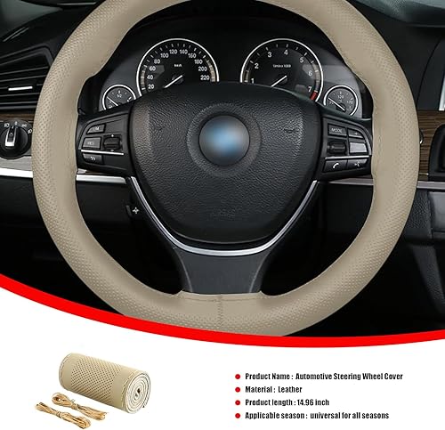 Miniatura 2 de UGSHY Pack-1 Funda transpirable para volante, de cuero cosido de 14.9 pulgadas, impermeable, para volante de automóvil, camión, SUV (negro #1100)