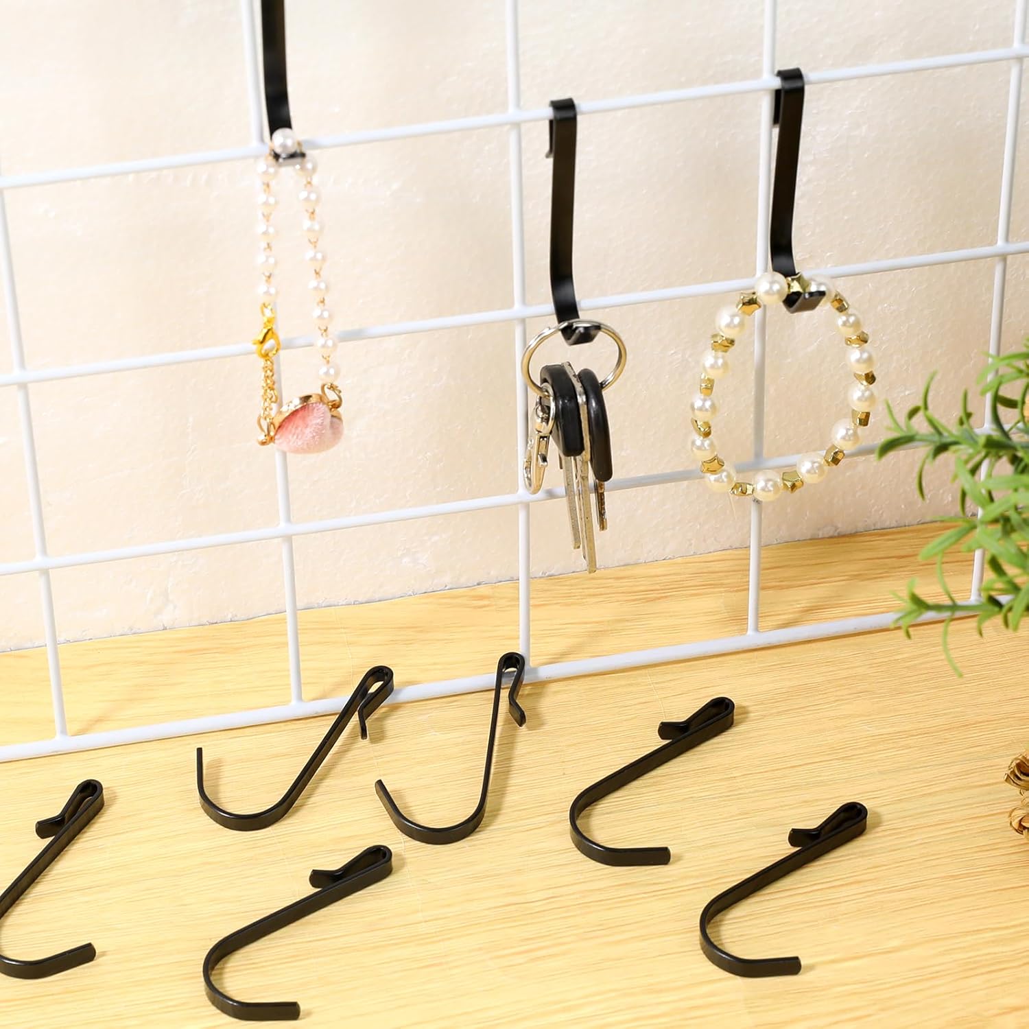KALIONE 20 Pcs J Shaped Clip-on Hook Stainless Steel Wire Rack Hanging Sink Grid for Kitchen, Bedroom, Office (Black)