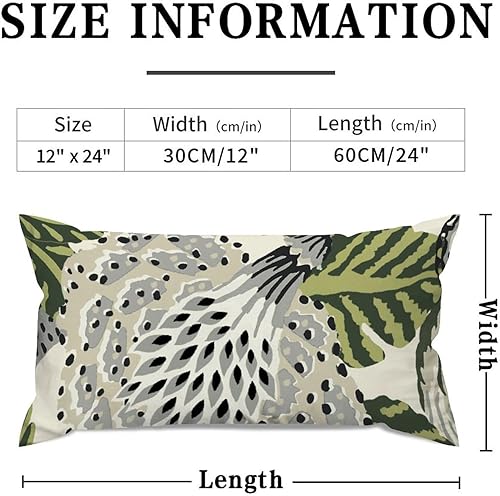 Miniatura 7 de MangGou Juego de 2 fundas de almohada con diseño floral de color verde y blanco y gris, funda de cojín asiática de 12 x 24 pulgadas, fundas de