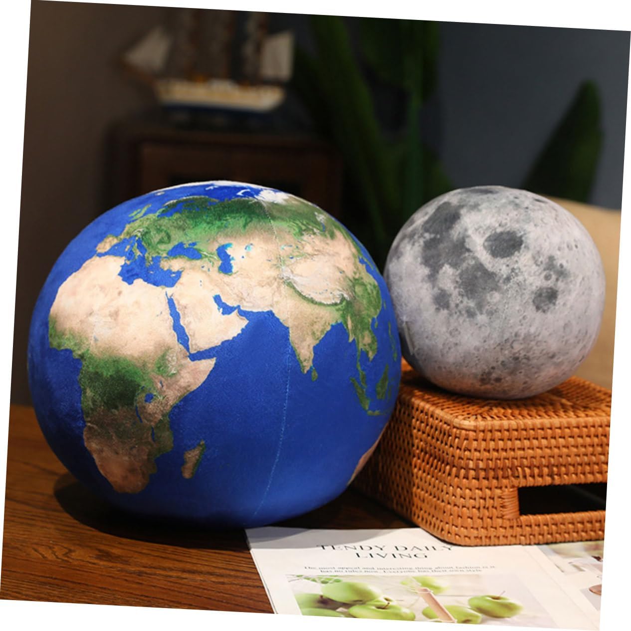 Wakauto Plush Earth Planet Throw Pillow Soft Decorative Sphere Cushion with Plush Filling for Decor and