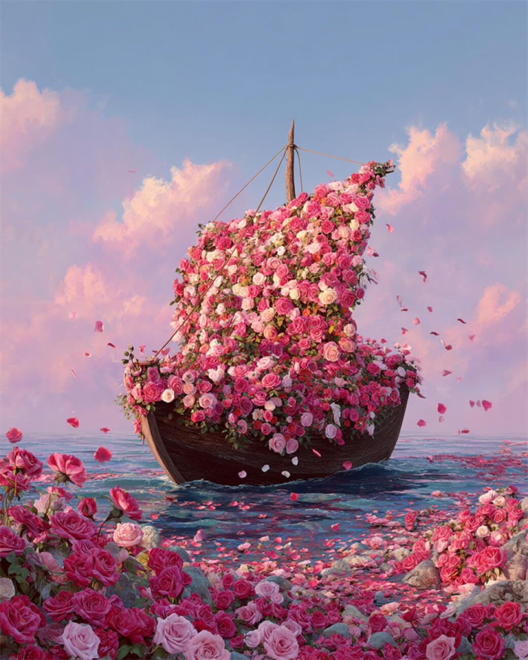 RKFLGEW DIY Seed Bead Embroidery Kits Fantasy Sailboat 30x40cm