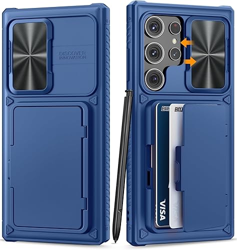 BXYJY Funda de teléfono para Samsung Galaxy S23 Ultra con tarjetero y soporte y protección de cámara deslizante, funda protectora a prueba de golpes BXYJY Funda de teléfono para Samsung Galaxy S23 Ultra con tarjetero y soporte y protección de cámara deslizante, funda protectora a prueba de golpes