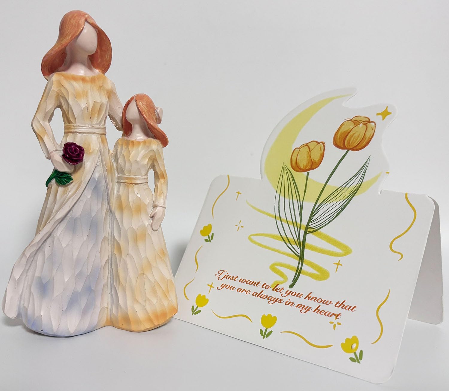 PITI Mother and Daughter Figurines Statues, Gift for Mother from Daughter, Resin Love Decoration Sculptures with Gift Card, Memorial Gifts for Birthday Mother’s Day Christmas Day