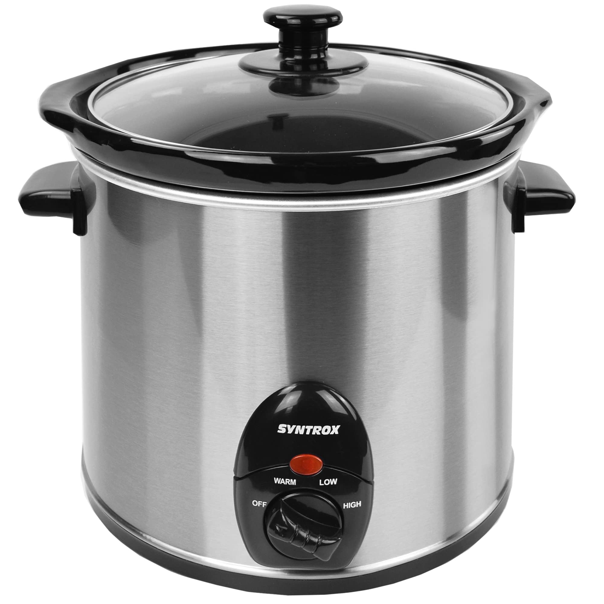 Syntrox Germany Slow Cooker Schongarer 3 Liter mit Warmhaltefunktion, Glasdeckel und robuster Keramikschüssel 200 Watt