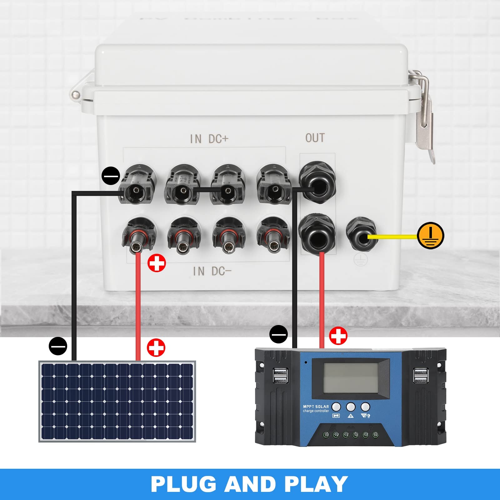 Jadeshay 4 String Solar PV-Kombinationsbox 500V 4 in 1 Out Wasserdicht Solar PV Combiner Box 63A Leistungsschalter for Solar Panel System