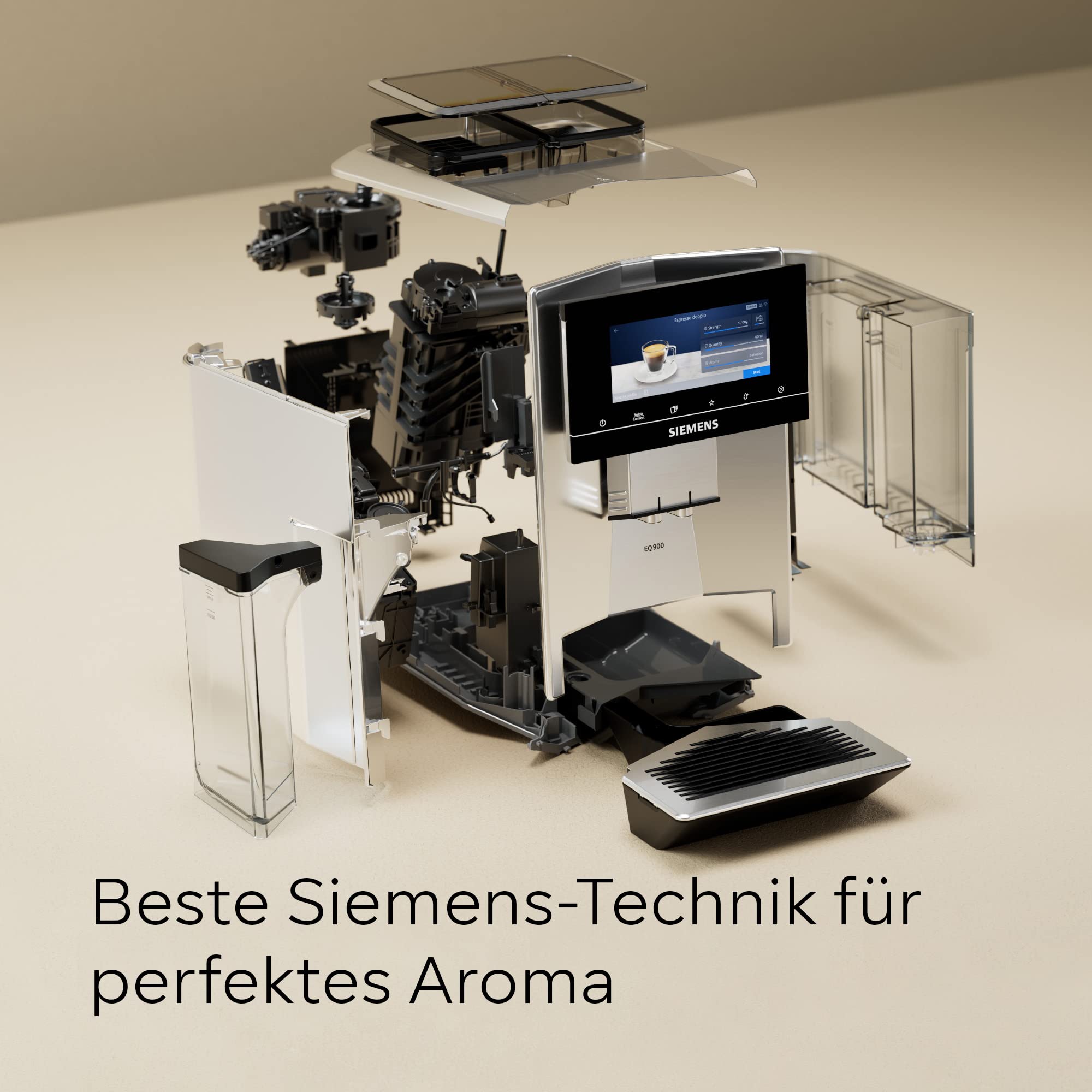 Siemens EQ.900, W pełni automatyczny ekspres do kawy, 2 pojemniki na ziarna, HomeConnect, wyświetlacz Full Touch o wysokiej rozdzielczości 6,8", ciche przygotowywanie, stal nierdzewna