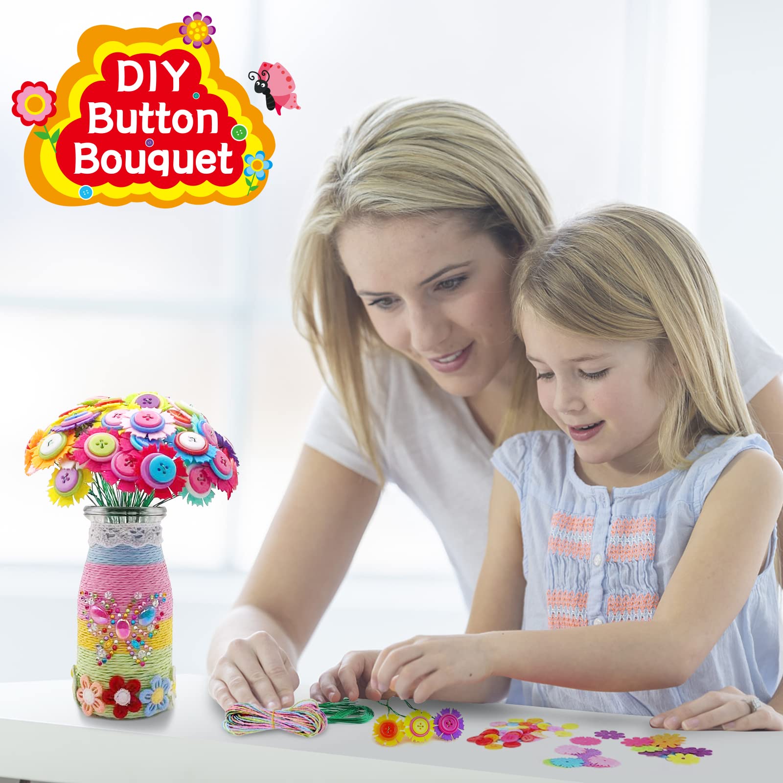 Kit Créatif Bouquets De Fleurs En Tissu – 820 Carrés De Tissu, Vase, Pour Enfants 3-12 Ans, Activité Manuelle Sans Colle, Fleurs Qui Ne Fanent Pas