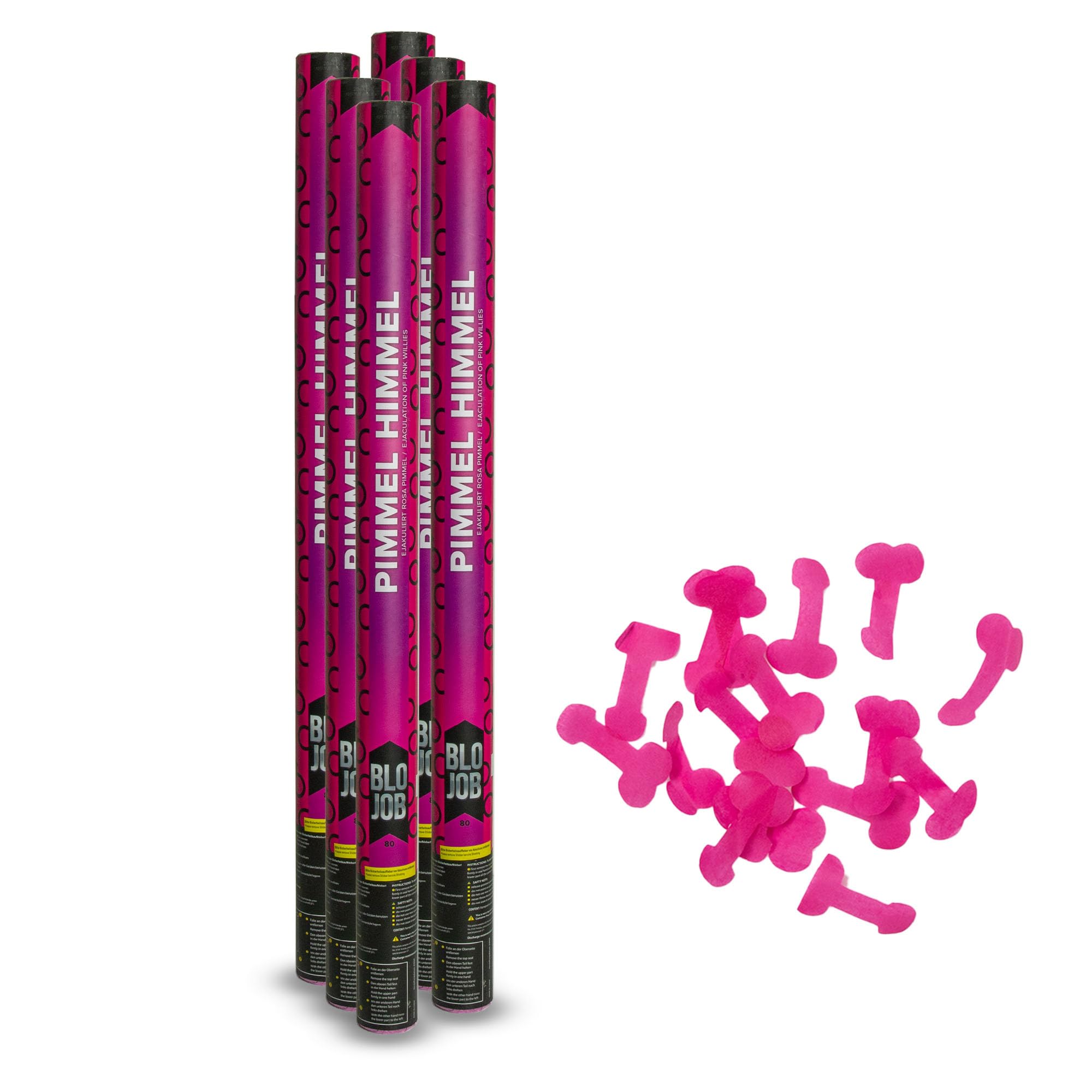 Pyroland 6 Stück Konfettikanone Pimmel Himmel 80 cm, pinkes Konfetti, lustiger Party Popper für JGA, CSD und Geburtstag