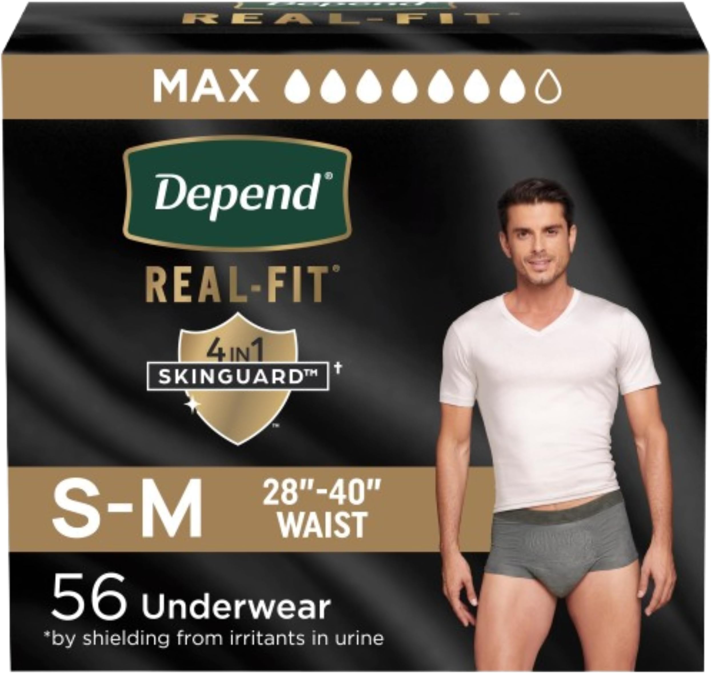 Depend Real Fit Incontinence Briefs for Men, Maximum Absorbency, S/M, 56 Count by Depend