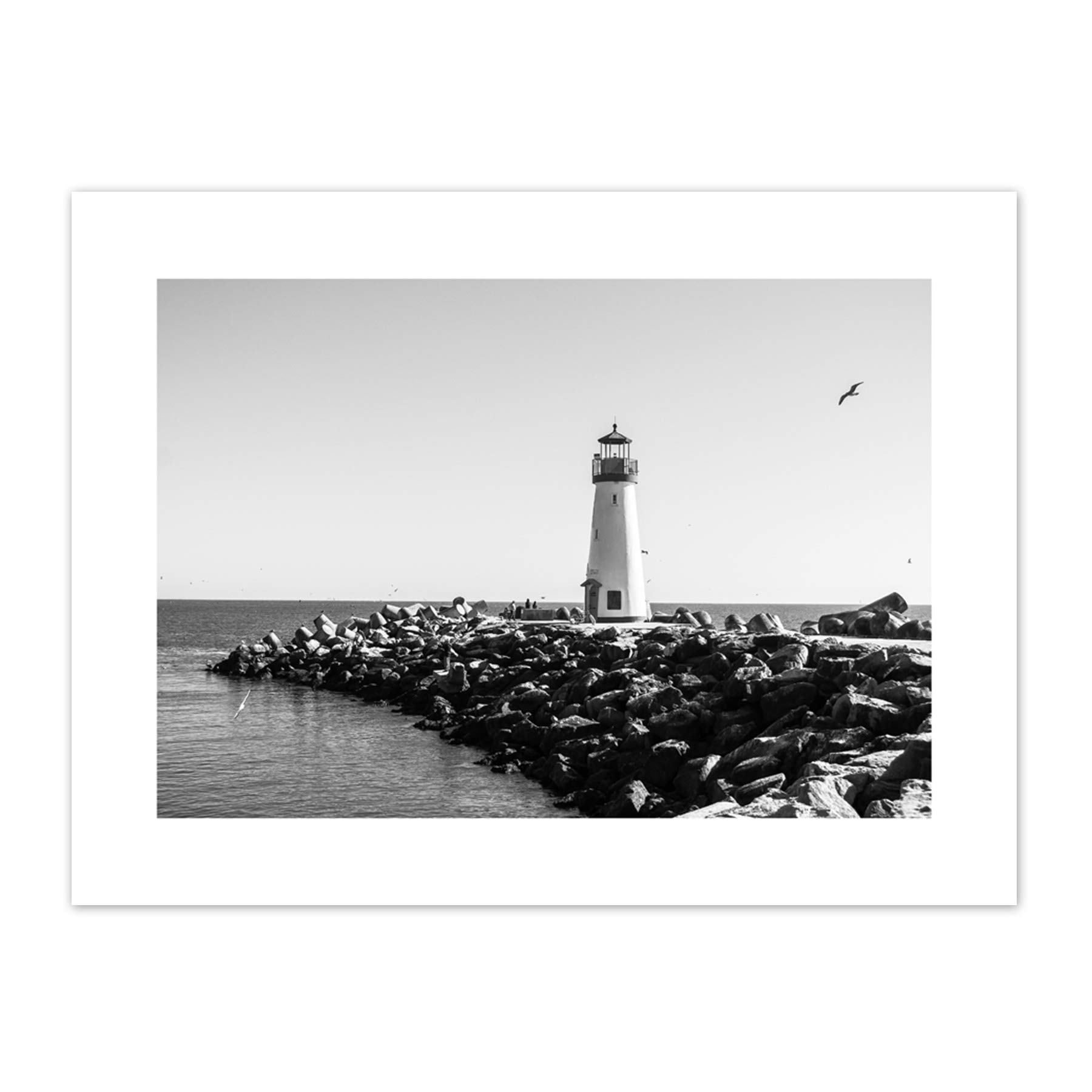 Lighthouse Rocks Ocean BW Living Room Home Canvas Wall Art Print