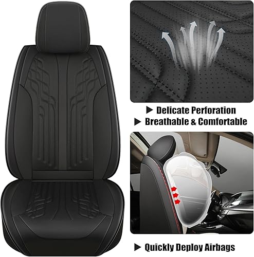 Miniatura 5 de Car Seat Covers Full Set in Black, Luxury Nappa Leather Seat Covers, Universal Automotive Seat Cover Fit for Most Trucks Sedans and SUV, Easy to