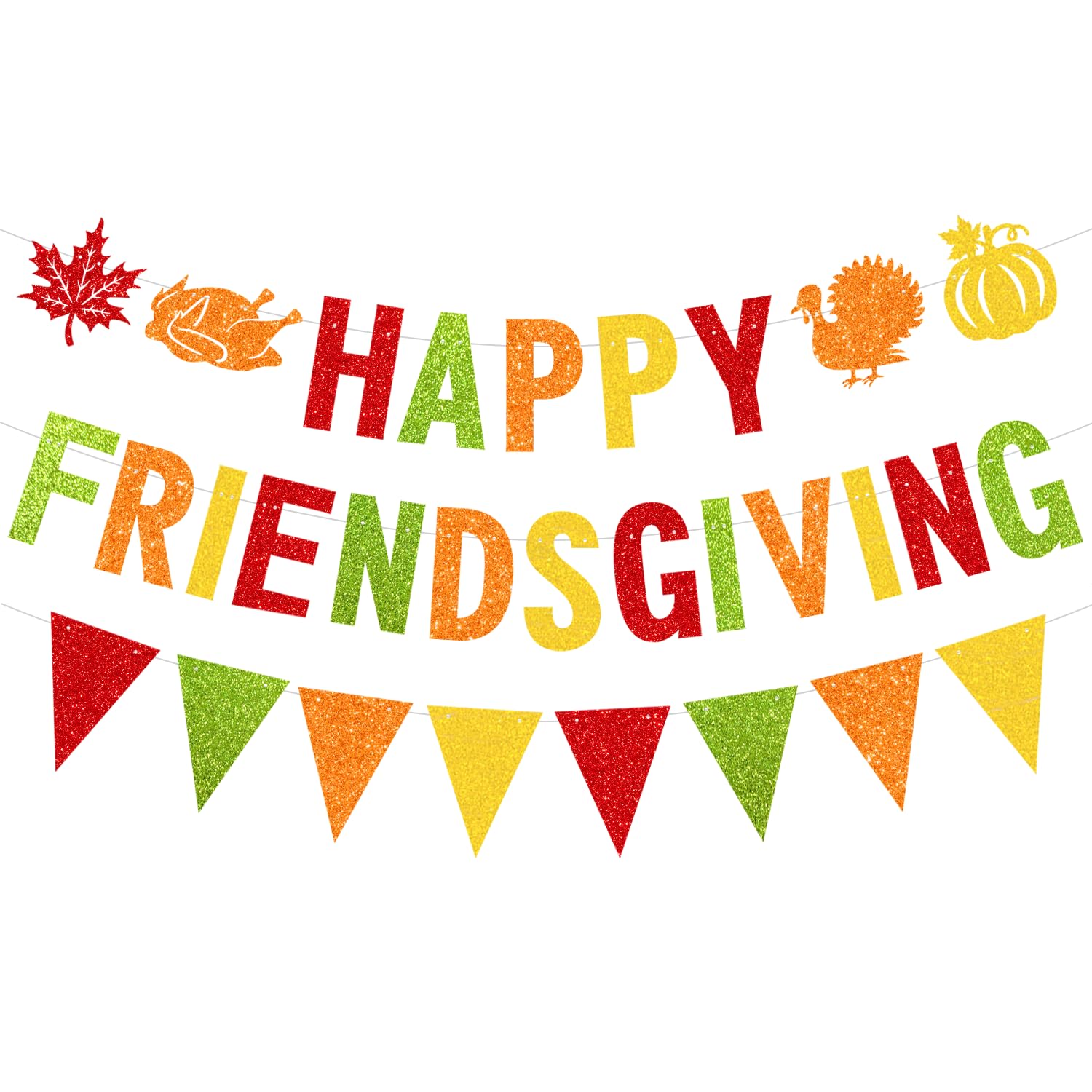 JKQ Glitter Happy Friendsgiving Banner and Glitter Pennant Banner Thanksgiving Fall Garland Banner Friendsgiving Party Decorations for Thanksgiving