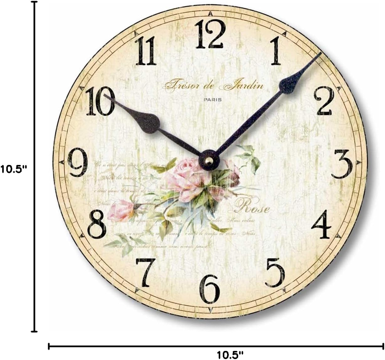 Item C2001 Vintage Shabby Chic Style Roses Clock (10.5 Inch Diameter)