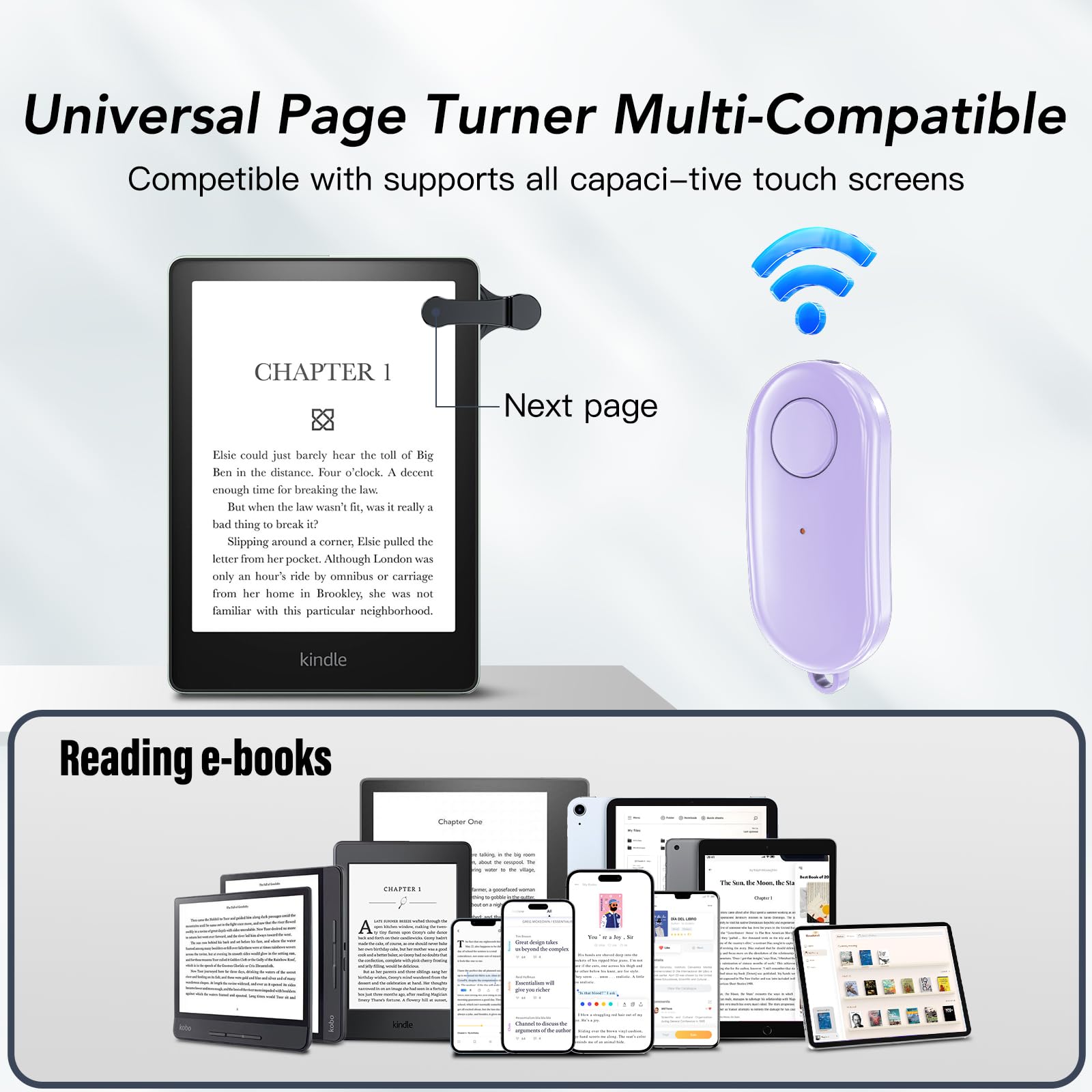 Telecomando per girare pagine per Kindle Paperwhite Oasis Kobo eReader, Kindle Clicker Page Turner, accessori per iPhone, iPad, tablet Android, lettura romanzi, registrazione video della fotocamera e
