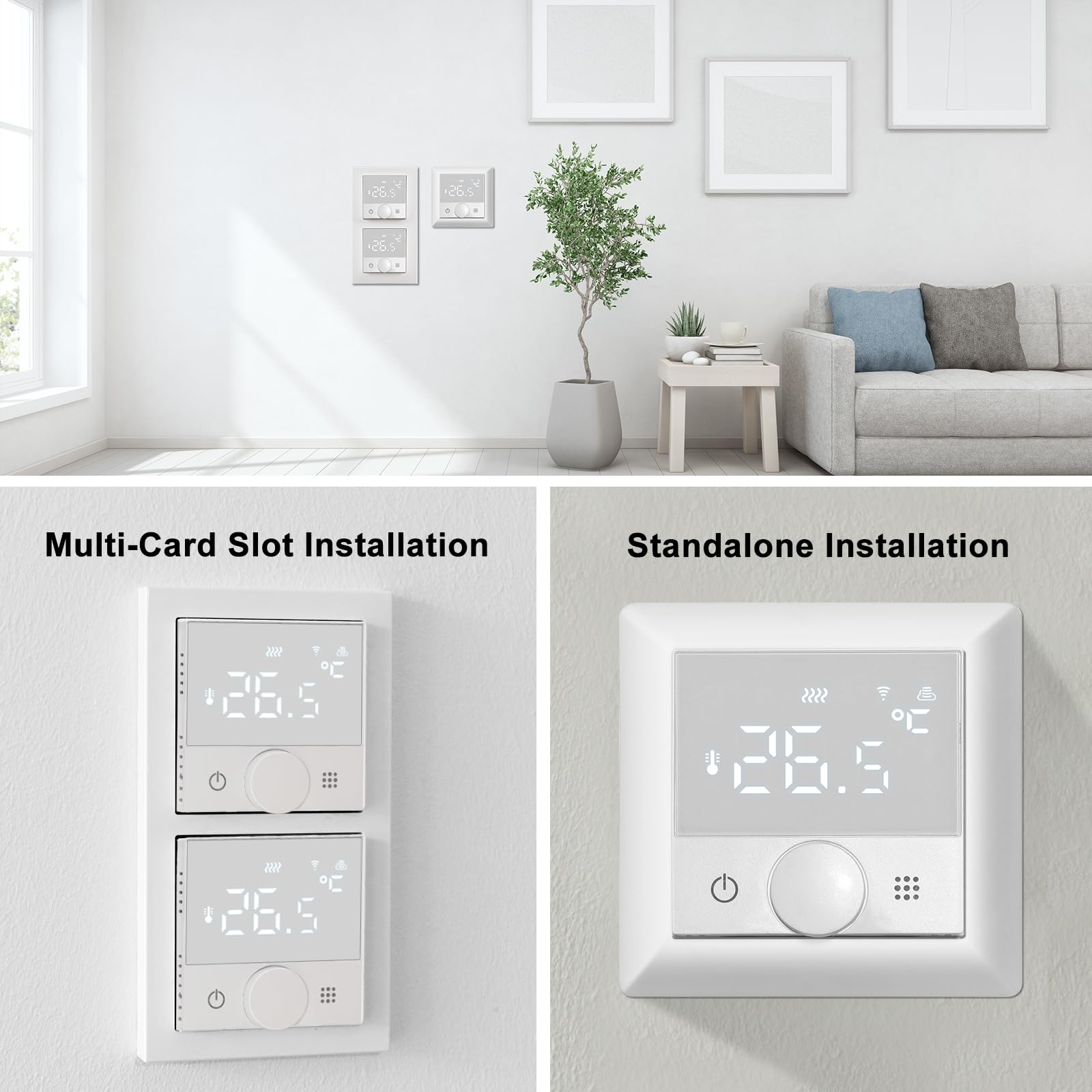 KETOTEK Termostat WiFi do kotła/ogrzewania podłogowego wody | Termostat pokojowy Smart Home 3 A, cyfrowy programowalny termostat ścienny, kompatybilny z Alexa