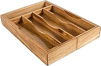 Vista 9 de Organizador de cajones extensible de acacia para cubiertos y utensilios, bandeja de cubiertos de madera de acacia ajustable en cajón para cubiertos