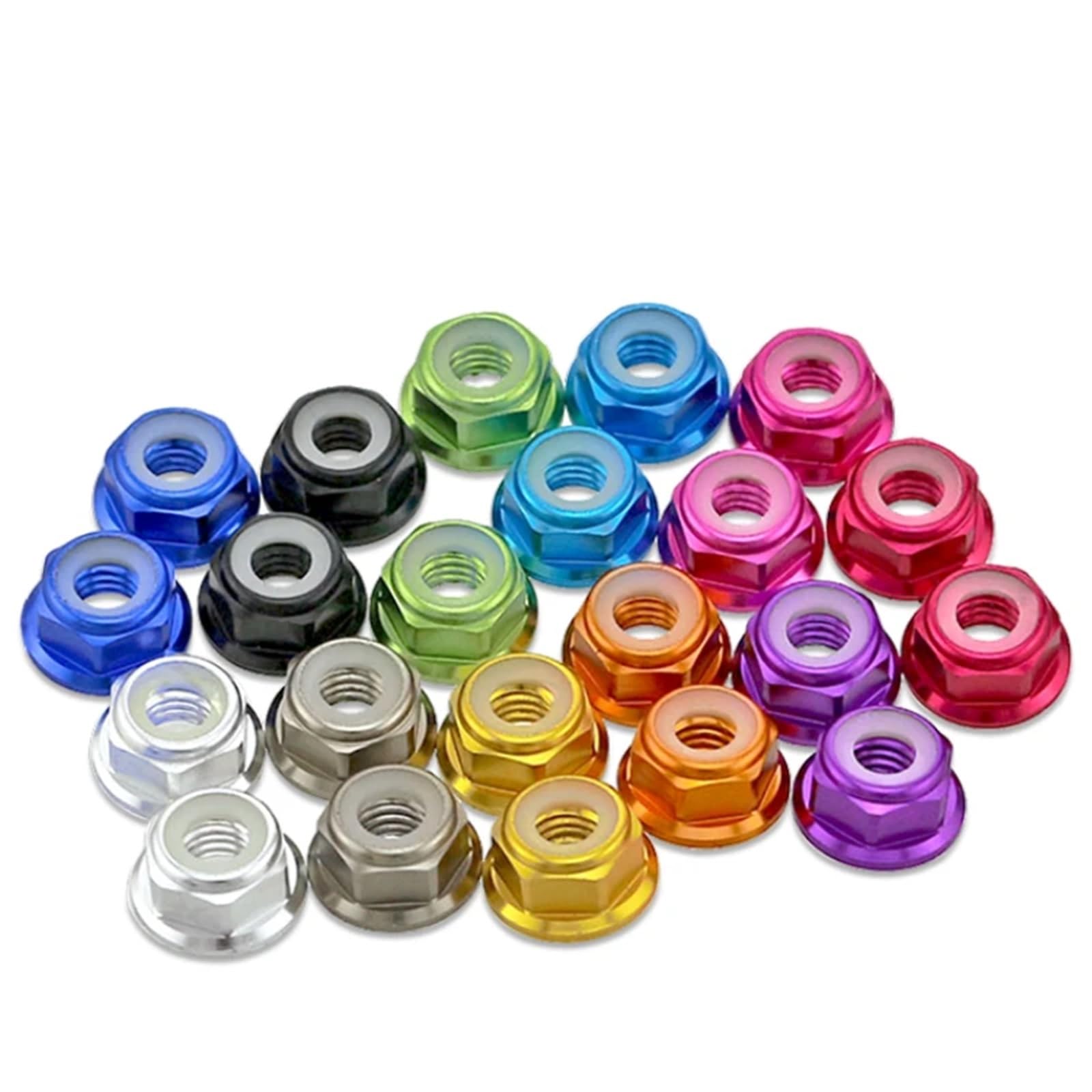 Flange Nuts M2 M3 M4 M5 M6 Colored Aluminum Alloy Flange Nut, Nylon Insert Lock Nut, Self-Locking Nut, Nylon Rivet Nut 5pcs(Silvery,M6)