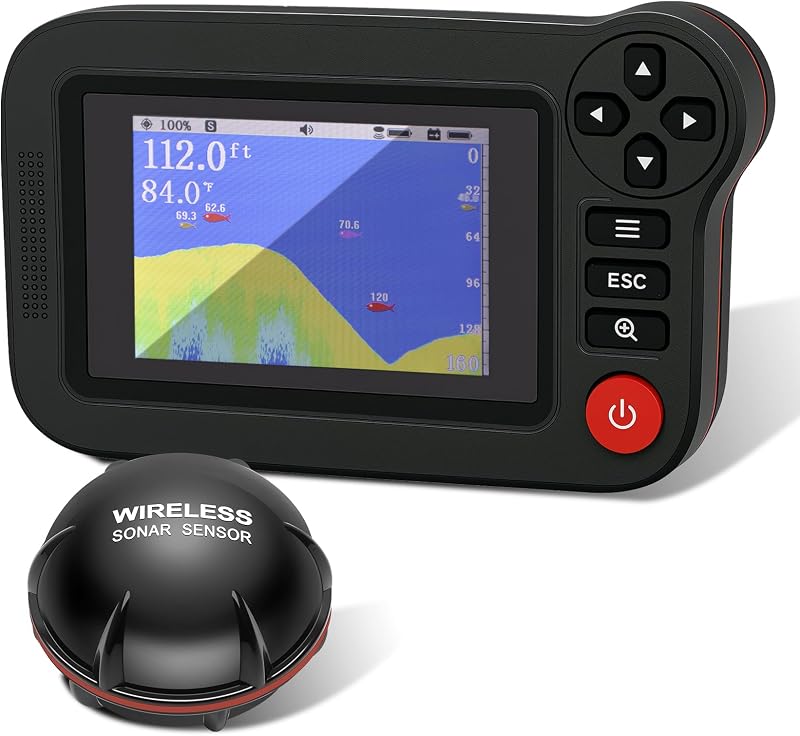 Buscador de peces portátil Castable, Sensor de Sonar inalámbrico, buscador de peces para kayak | Localizador de profundidad recargable con tamaño, contorno inferior, pantalla LCD a color, para kayak, barco, orilla, lago, mar, hielo