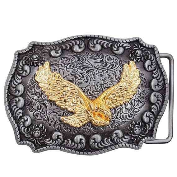 TeeYee Men Boys Belt Buckle in Western Style Eagle Design grey/golden Color