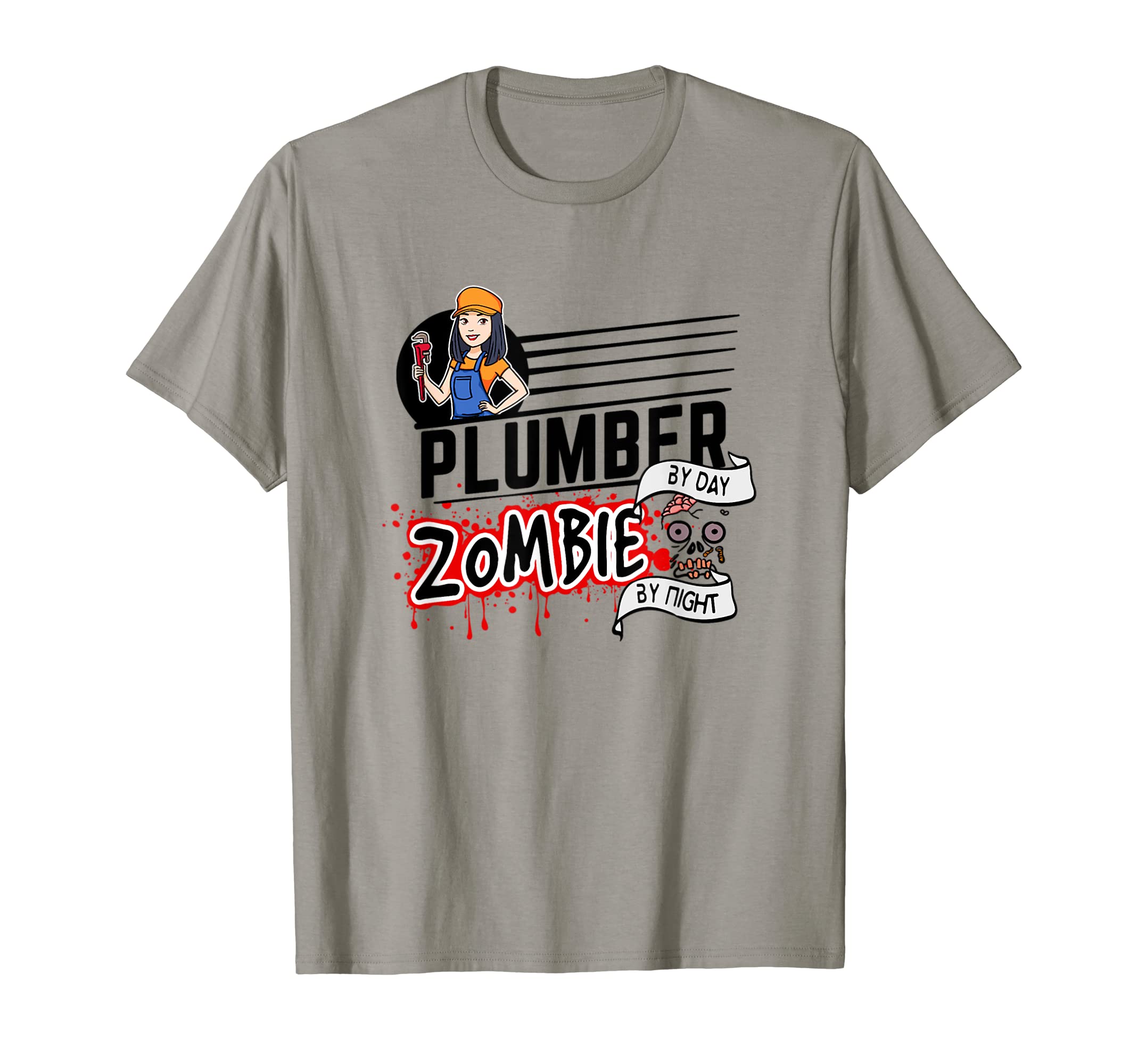 Mujer fontanero por día zombi por noche Camiseta