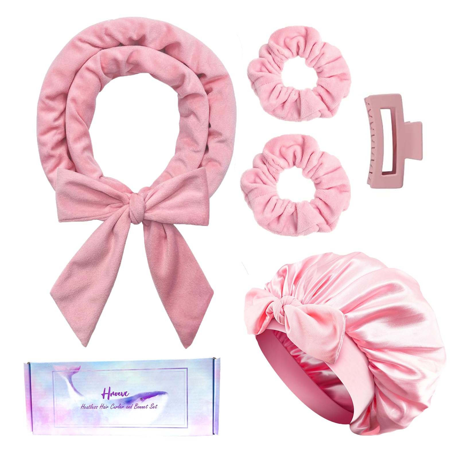 Hroevc No Heat Overnight Curls Headband with Double Layer Bonnet, Soft Hair Curlers to Sleep In