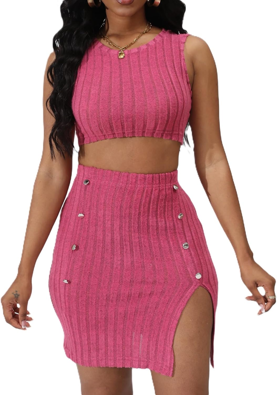 Women¡¯s 2 Piece Club Outfit Going Out Dress Crop Top & Slit Skirt Set