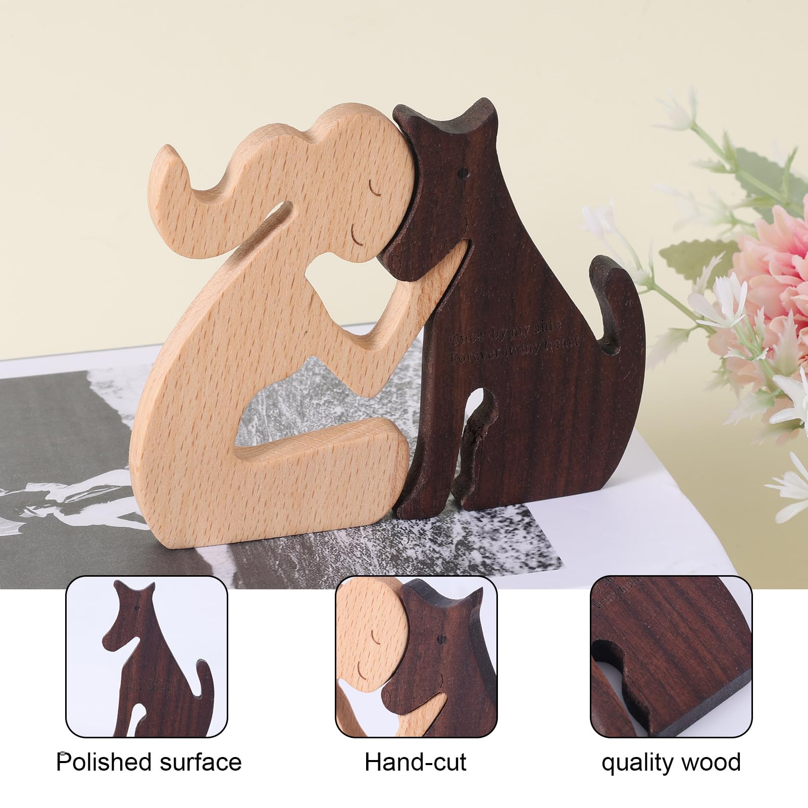 BOXOB 2pcs Wooden Dog Figurines, Dog Memorial Gifts Wooden Carving Sculpture Pet Statues for Home Decor Loss of Pet - Image 4
