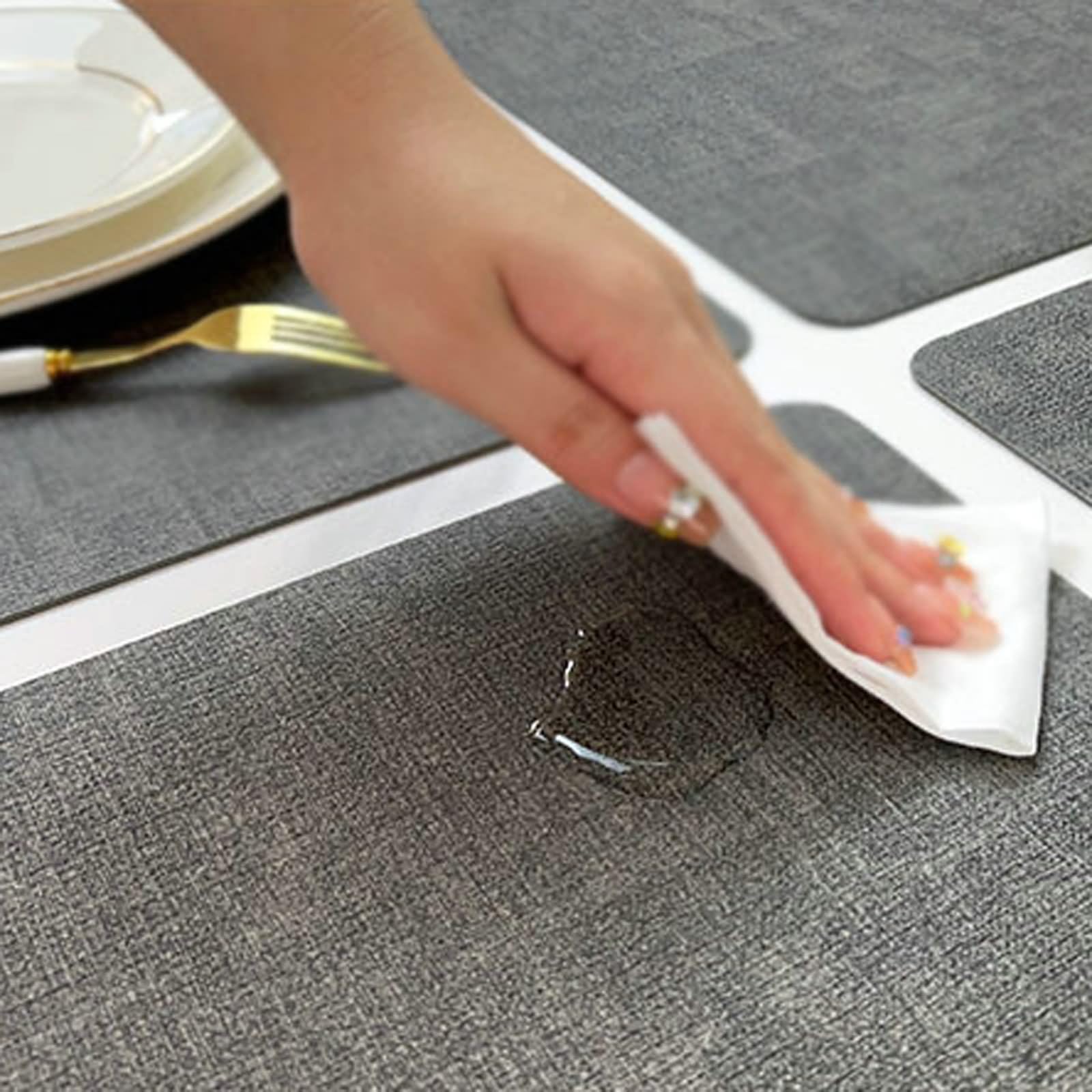 4er Set Tischmatte für Couchtisch, Table Mat Leather 30x43cm Zweifarbiges Rechteck Dunkelgrau Braun