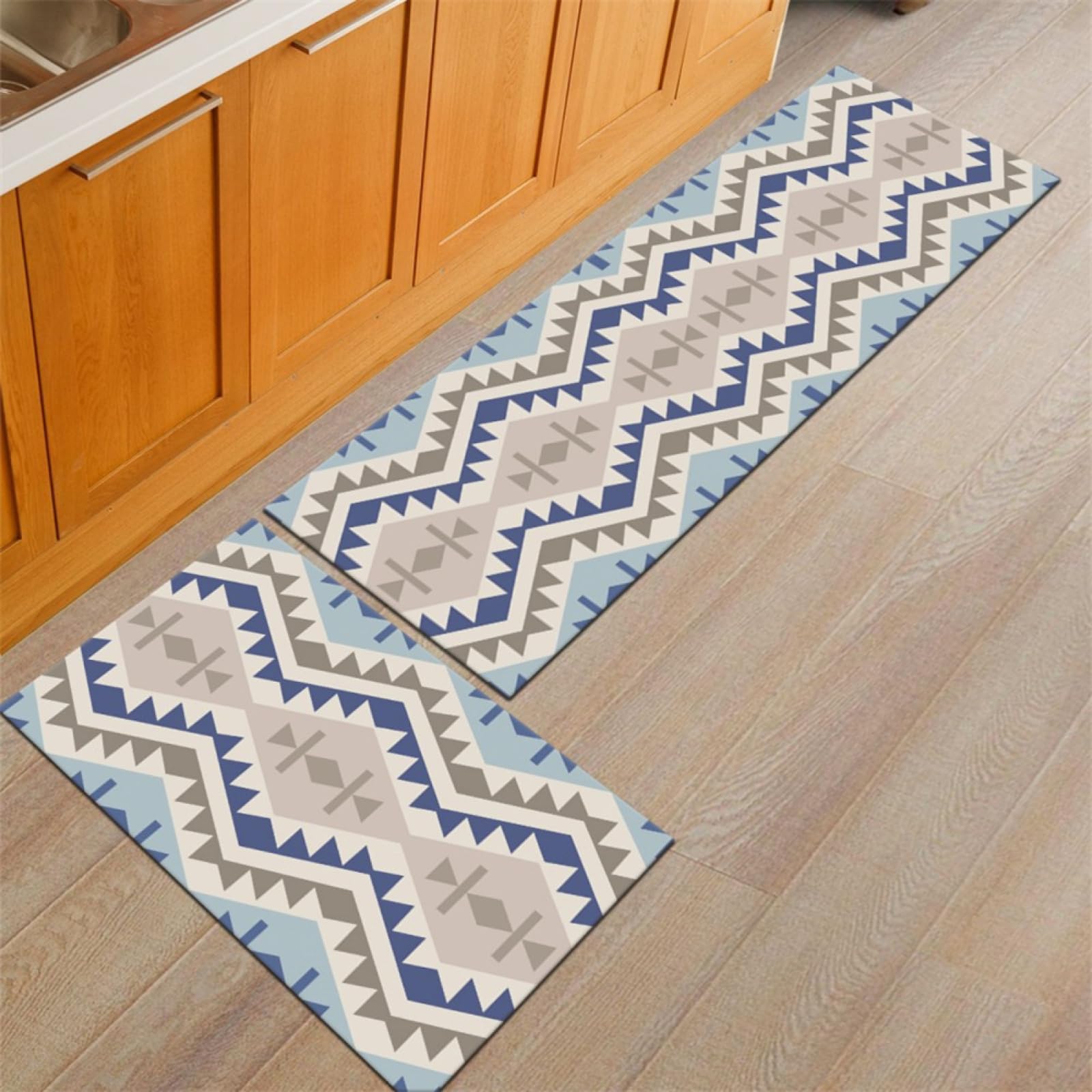 Tapis de cuisine antidérapant cyan 60x90+60x160 cm lot de 2 lavables