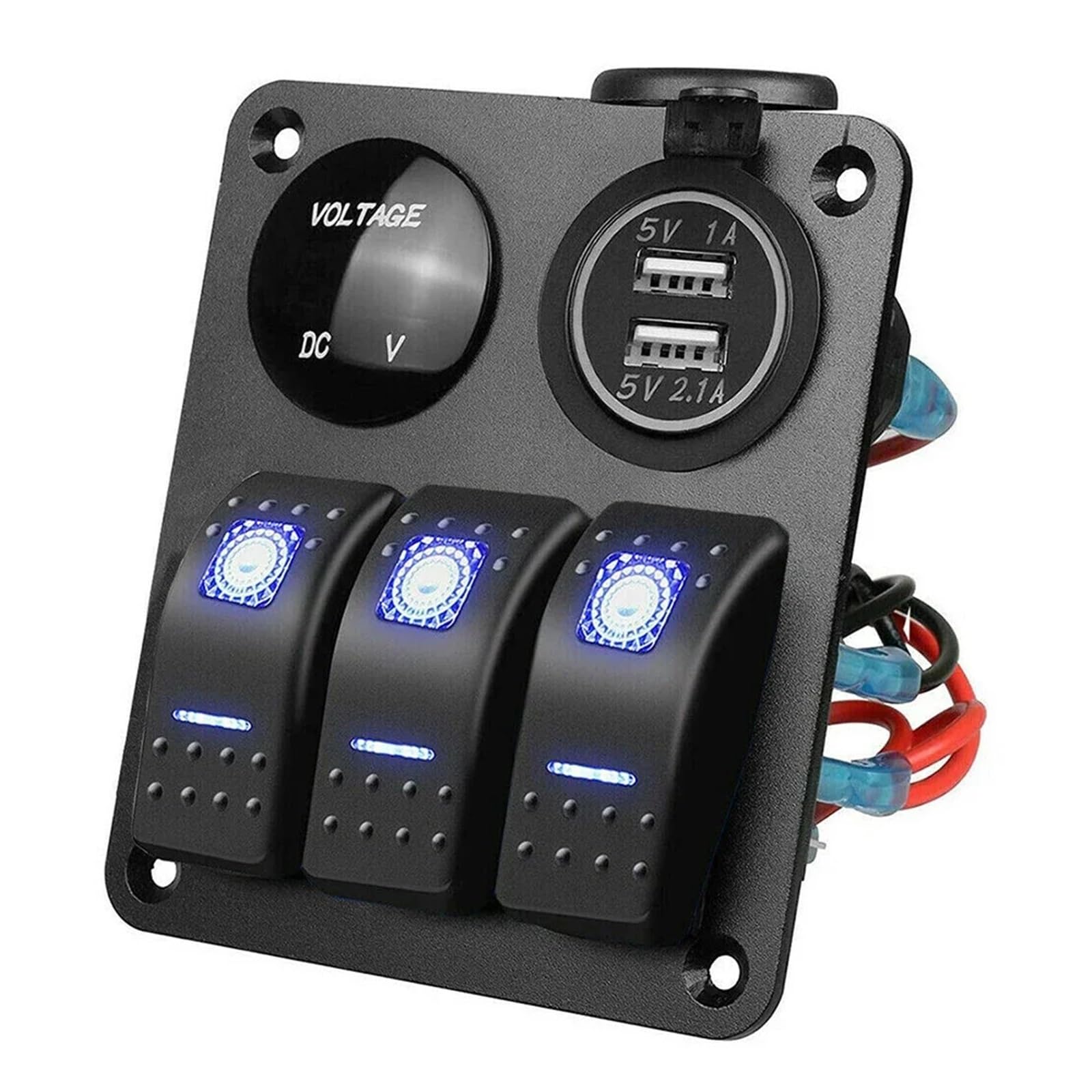 Panneau de commutation 12V/24V avec 3 interrupteurs à bascule et double chargeur USB pour bateau - 7