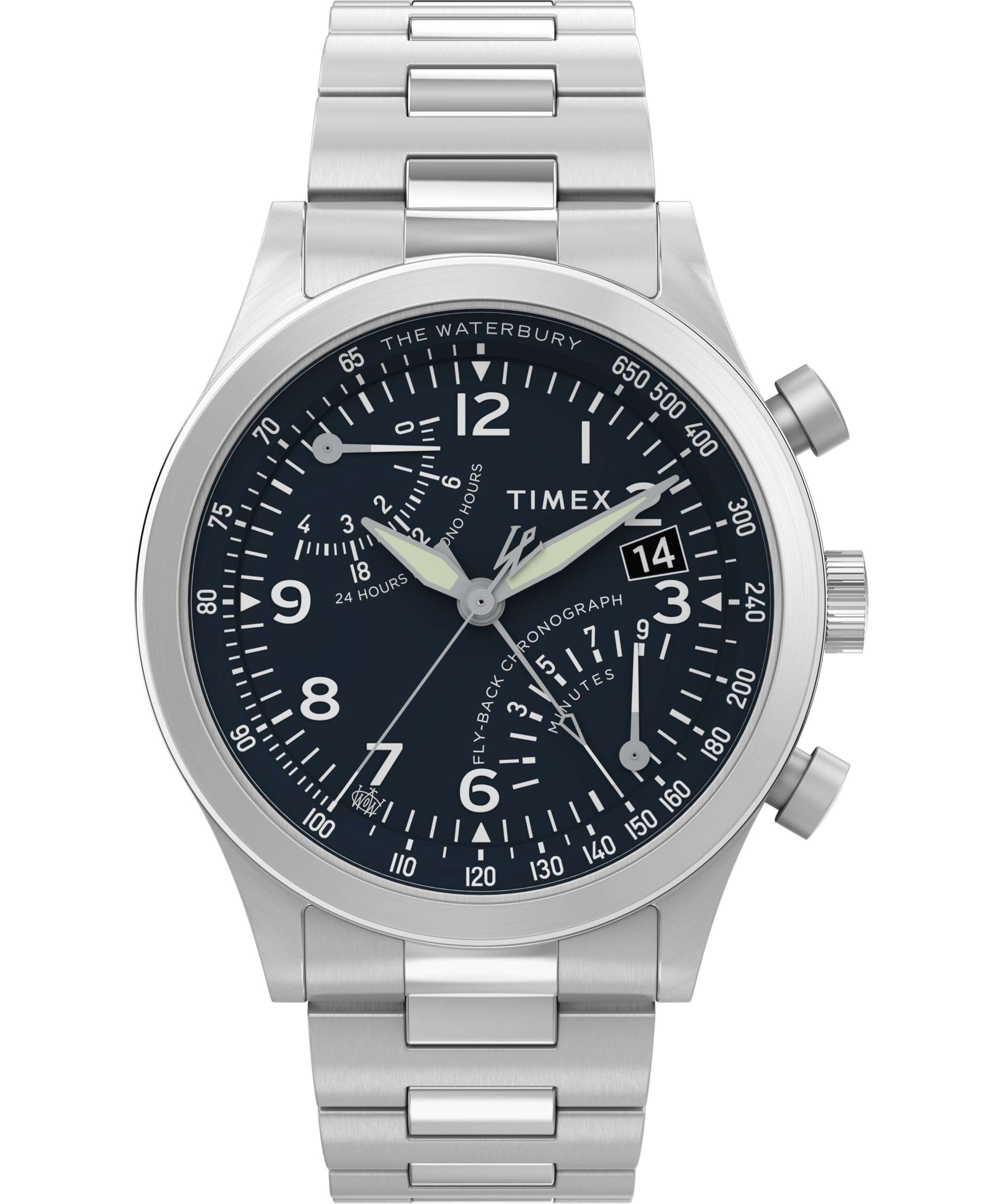 Timex Men's Waterbury 43 mm Watch, Stainless Steel Bracelet Blue Dial Stainless Steel Case TW2Y29800