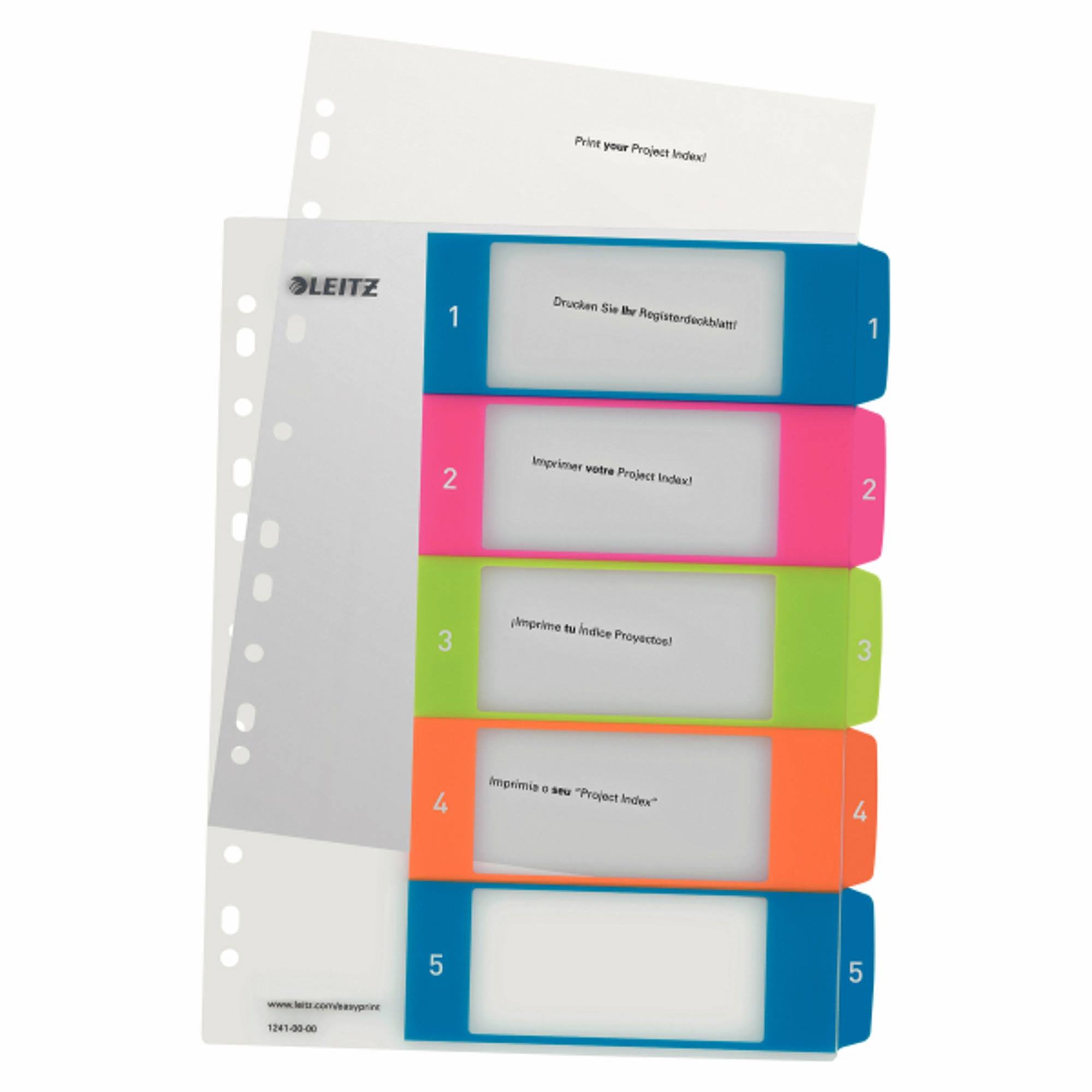 Leitz A4 Register, Trennblätter, Beschriftbares Deckblatt,WOW, Mehrfarbig (Zahlen 1-5 / 10er Pack)