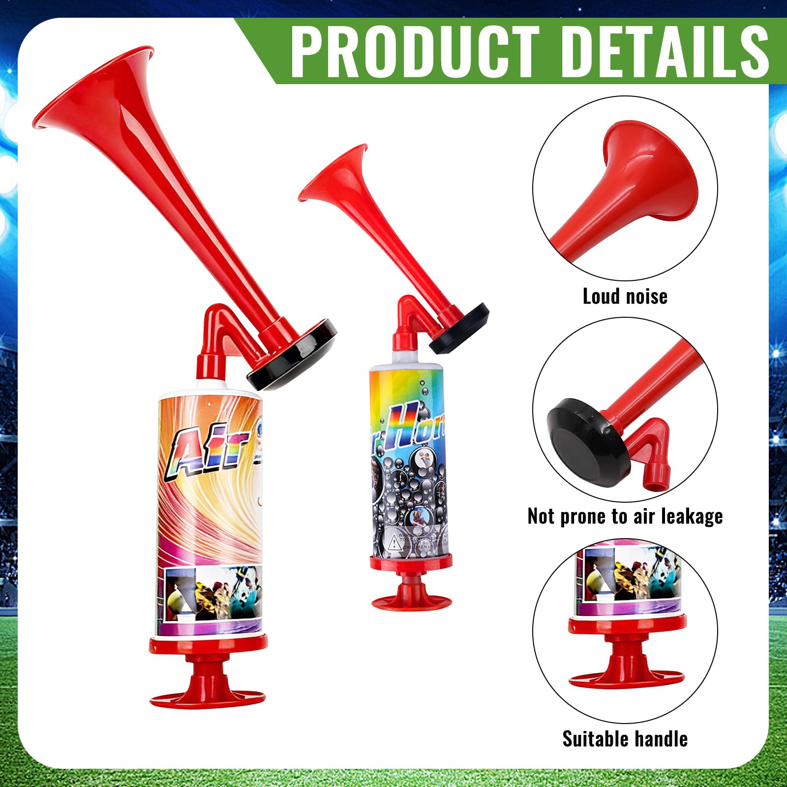 Tromba Stadio ad Aria Manuale, 2 Pezzi Palmare Air Horn Stadion Trombo, Trombe ad Aria Compressa per Tifare alle Partite e alle Feste della Coppa del Mondo