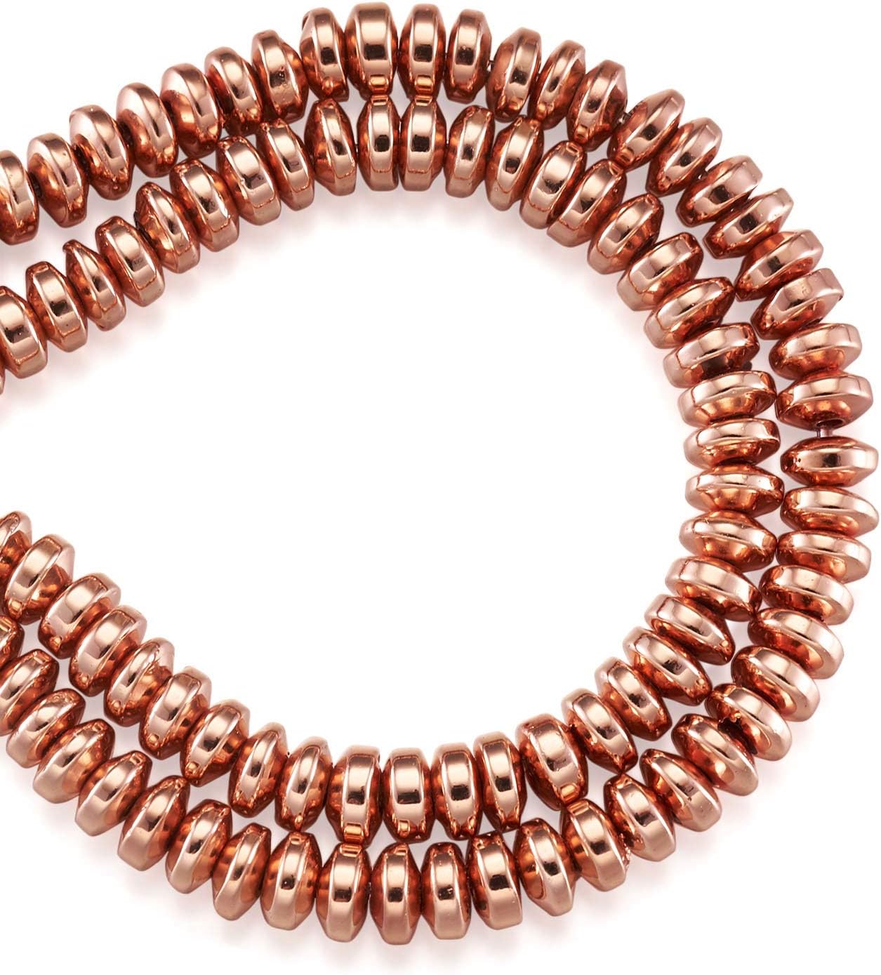 Cheriswelry 180pcs 4mm Flat Round Heishi Spacer Beads Metal Disc Coin Non-Magnetic Synthetic Hematite Loose Beads Charms for Jewellery Bracelet Making Rose Gold - Image 3