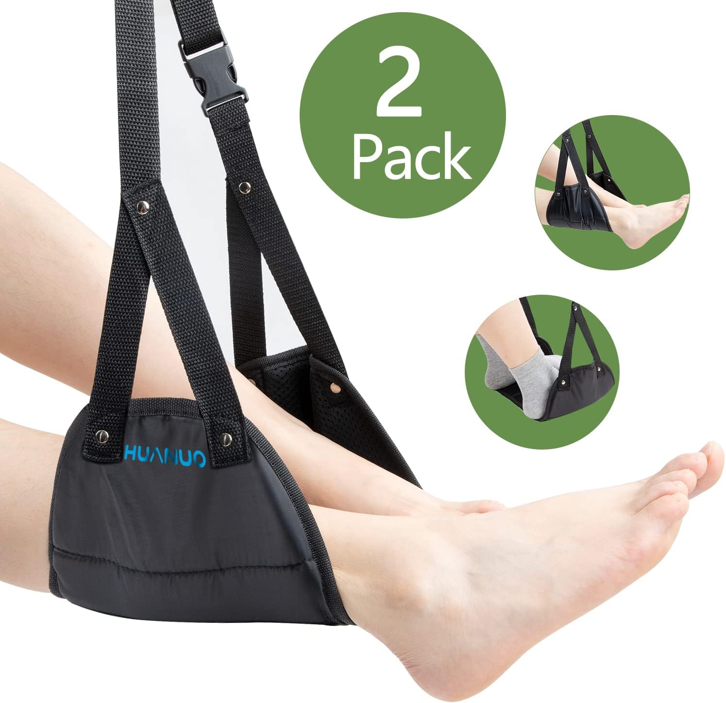 HUANUO 2 Pack Airplane Footrest with Premium Memory Foam, Airplane Travel Accessories, Portable Travel Foot Hammock for Airplane Trian Home Office to Relax Your Feet