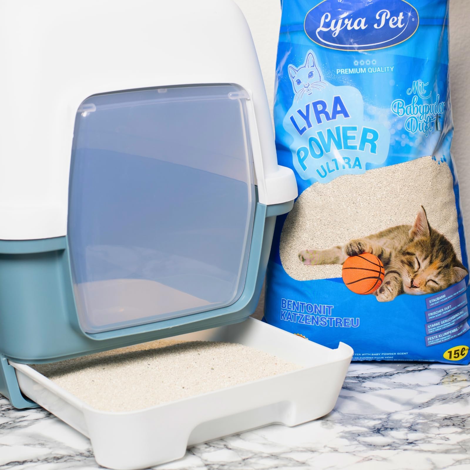 Lyra Pet® | 30 Liter Lyra Power Ultra Excellent Katzenstreu | Mit Babypuder Duft | Klumpstreu | 350% Saugkraft | Naturprodukt aus Bentonit | Stark Klumpend | Saubere Wohnung | Neutralisiert Gerüche