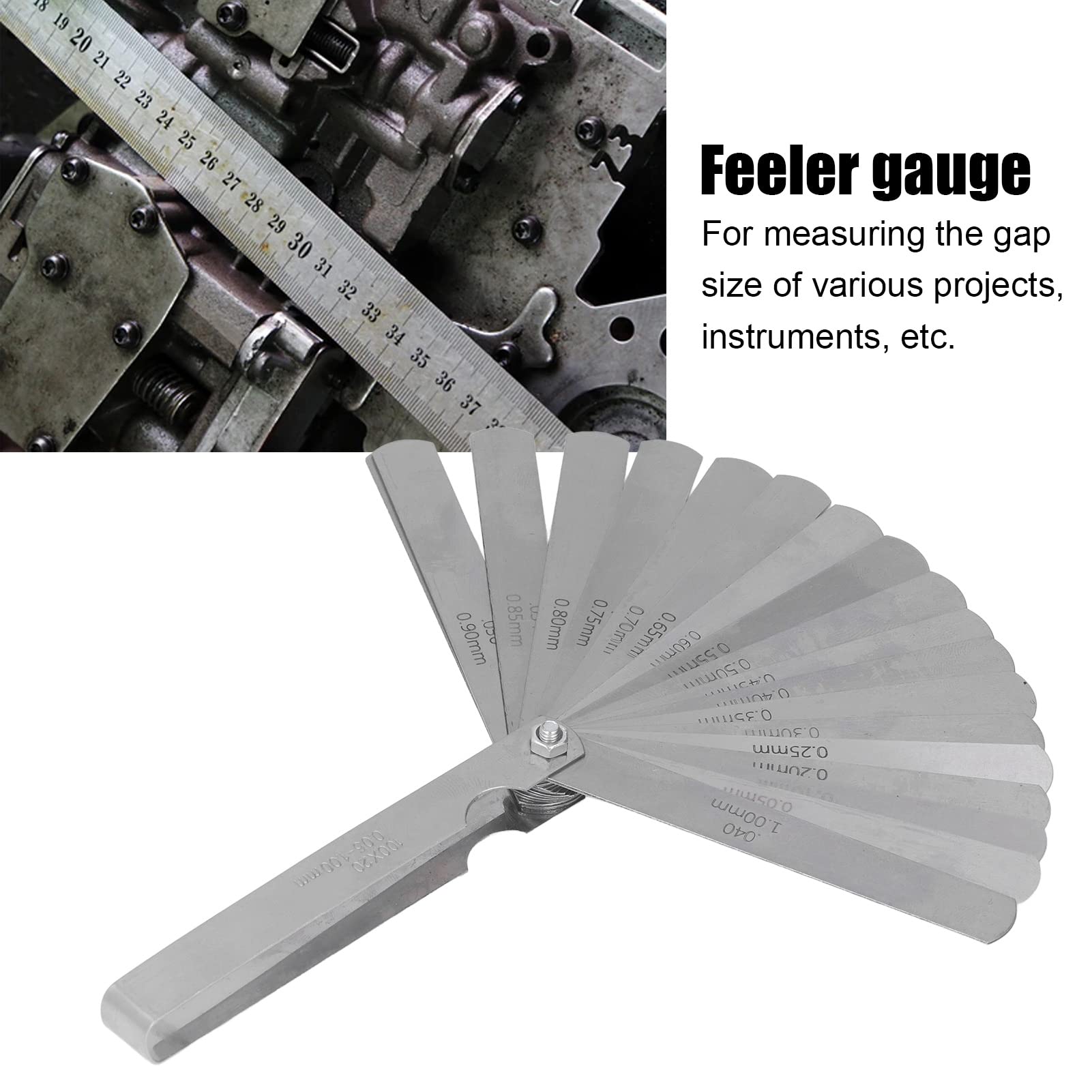 Respicefinem Feeler Gauge Stainless Steel High Accuracy Gap Measuring Tool for Engineers Mechanics 0.05-1mm 20 Thicknesses Metric Imperial Markings