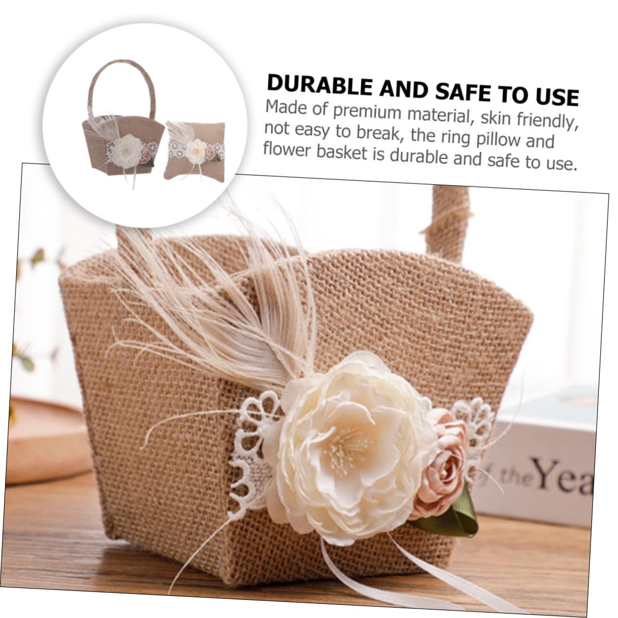 CLISPEED Ringkissen Blumenkorb Satz aus Leinen für Hochzeiten mit Künstlichen Blumen Robust und Dekorativ für Blumenmädchen bei Trauungen