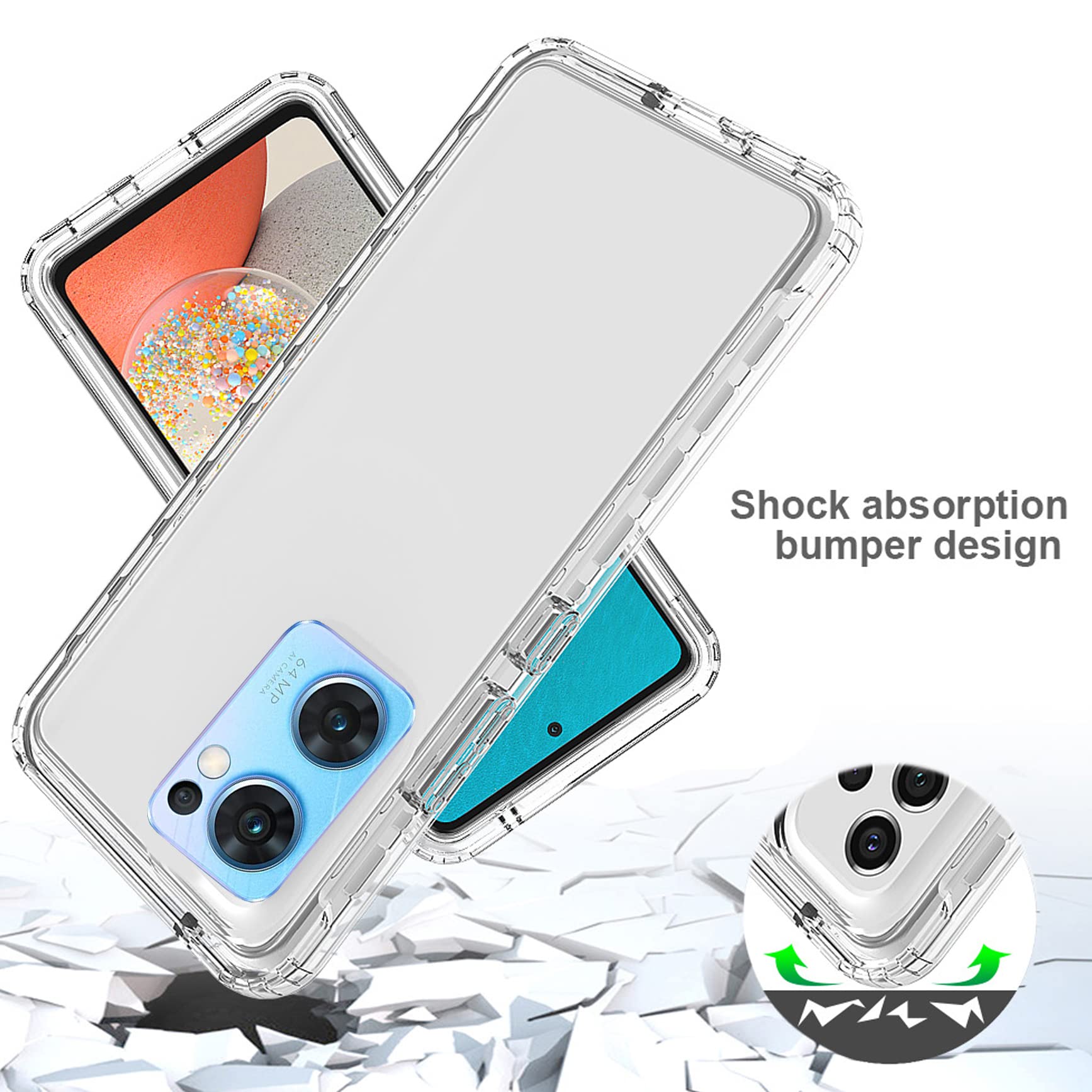 SEAHAI Cover per Oppo A96 / Oppo A76 / Realme 9i / Oppo A36, [Militare Anti-Caduta] Cornice Paraurti in Silicone Morbido Ultra Sottile Custodia, con Supporto Pieghevole Nascosto Kickstand - Grigio