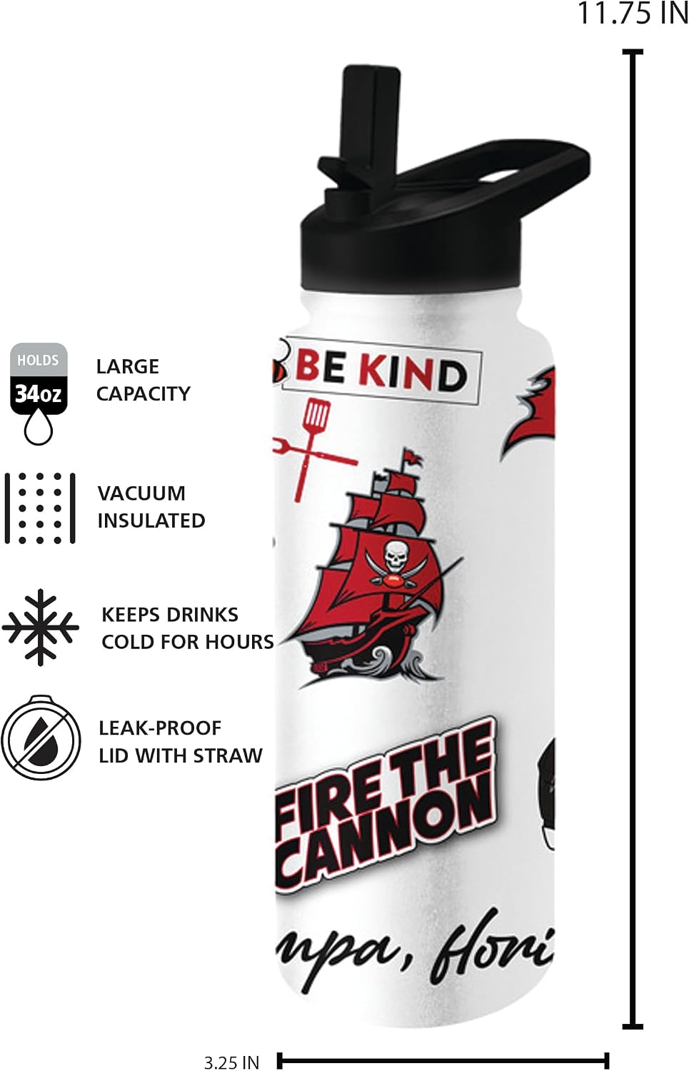 FANMATS NFL 34 oz Quencher Tumbler — Stainlees Steel | 34 Fluid Ounces | Native Design | Built-In Straw