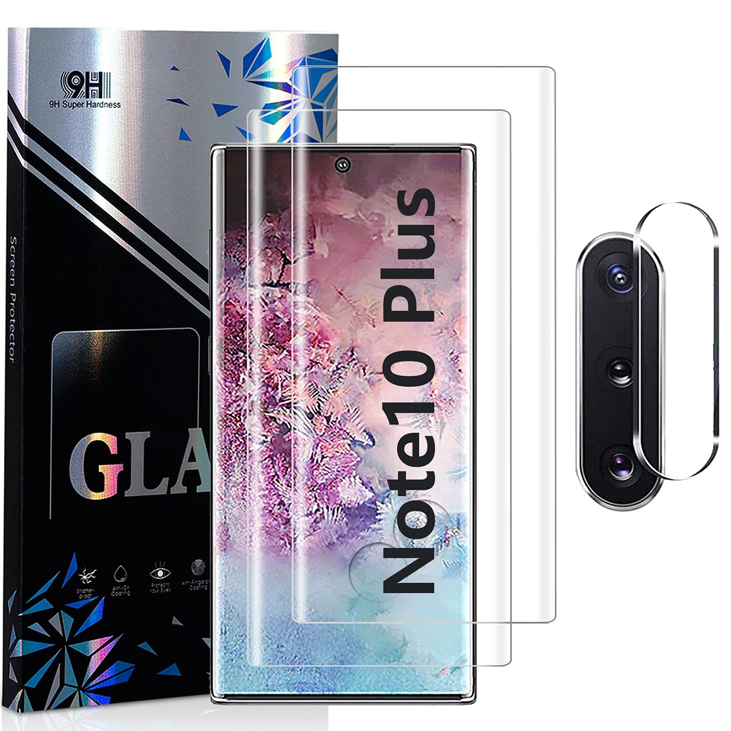 for Samsung Galaxy Note 10 Plus Screen Protector Tempered Glass + Camera Lens Protectors [2+1 Pack] [3D transparent HD Glass] Fingerprint unlock Full Coverage Screen Protector for Note 10+ Plus