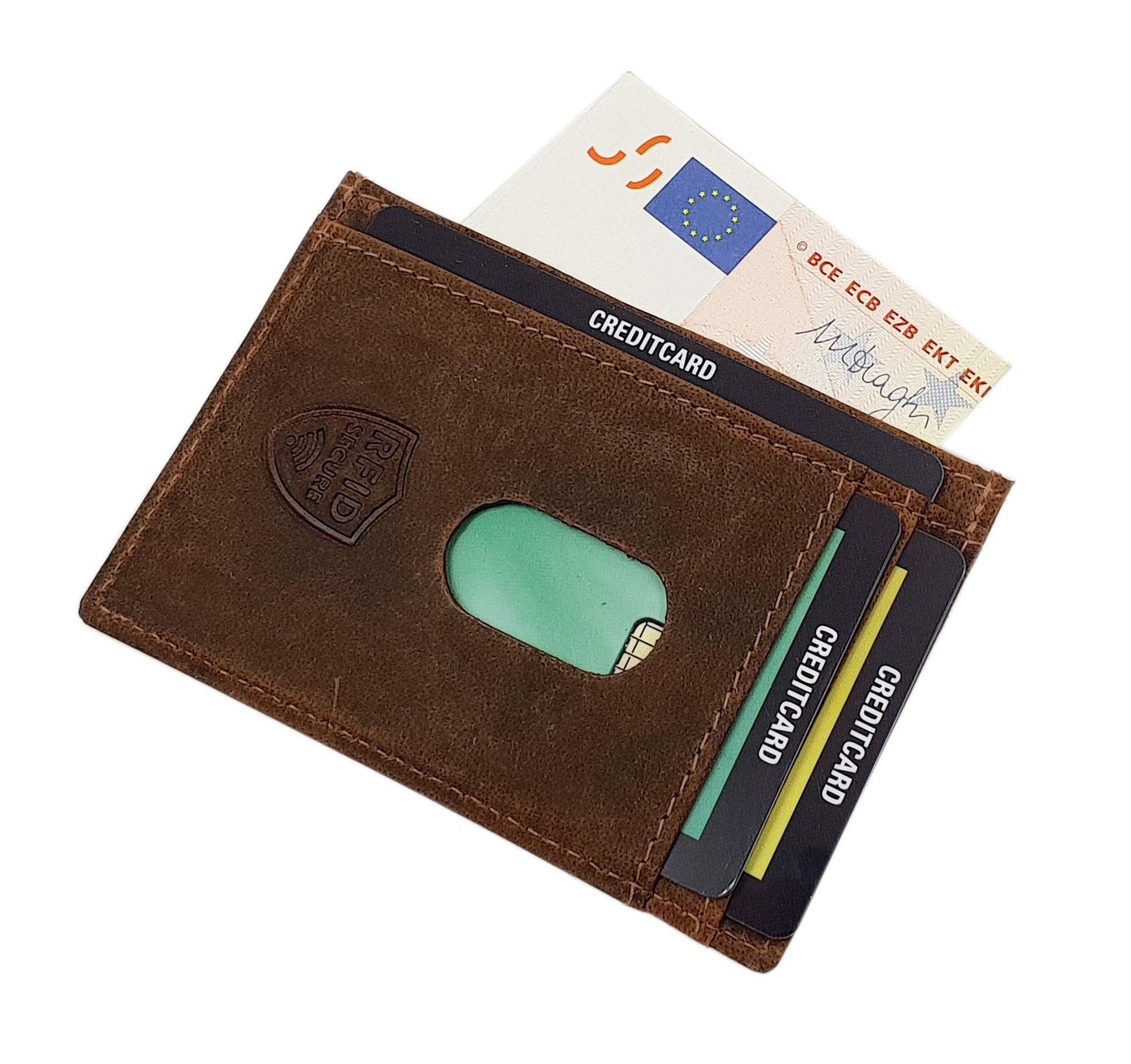myledershop Cuir de Buffle Motard Porte-Monnaie avec chaîne en métal et Amovible Porte-Cartes avec Moto Motif avec Blocage RFID et NFC (Marron)