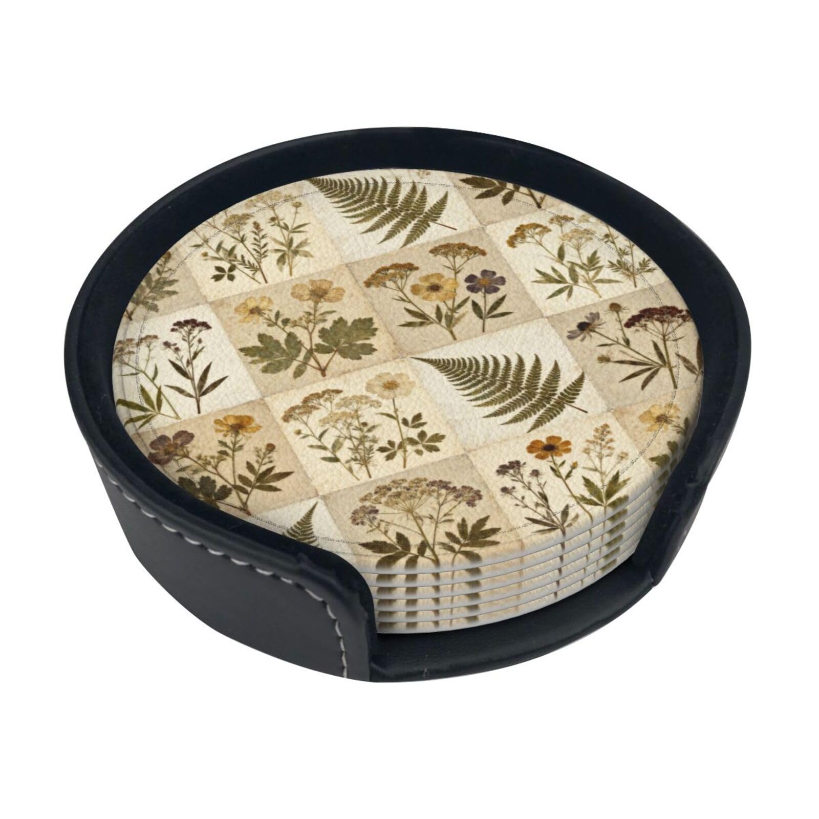 Buffalo pattern Leather Coasters-Set of 6 with Storage Holder