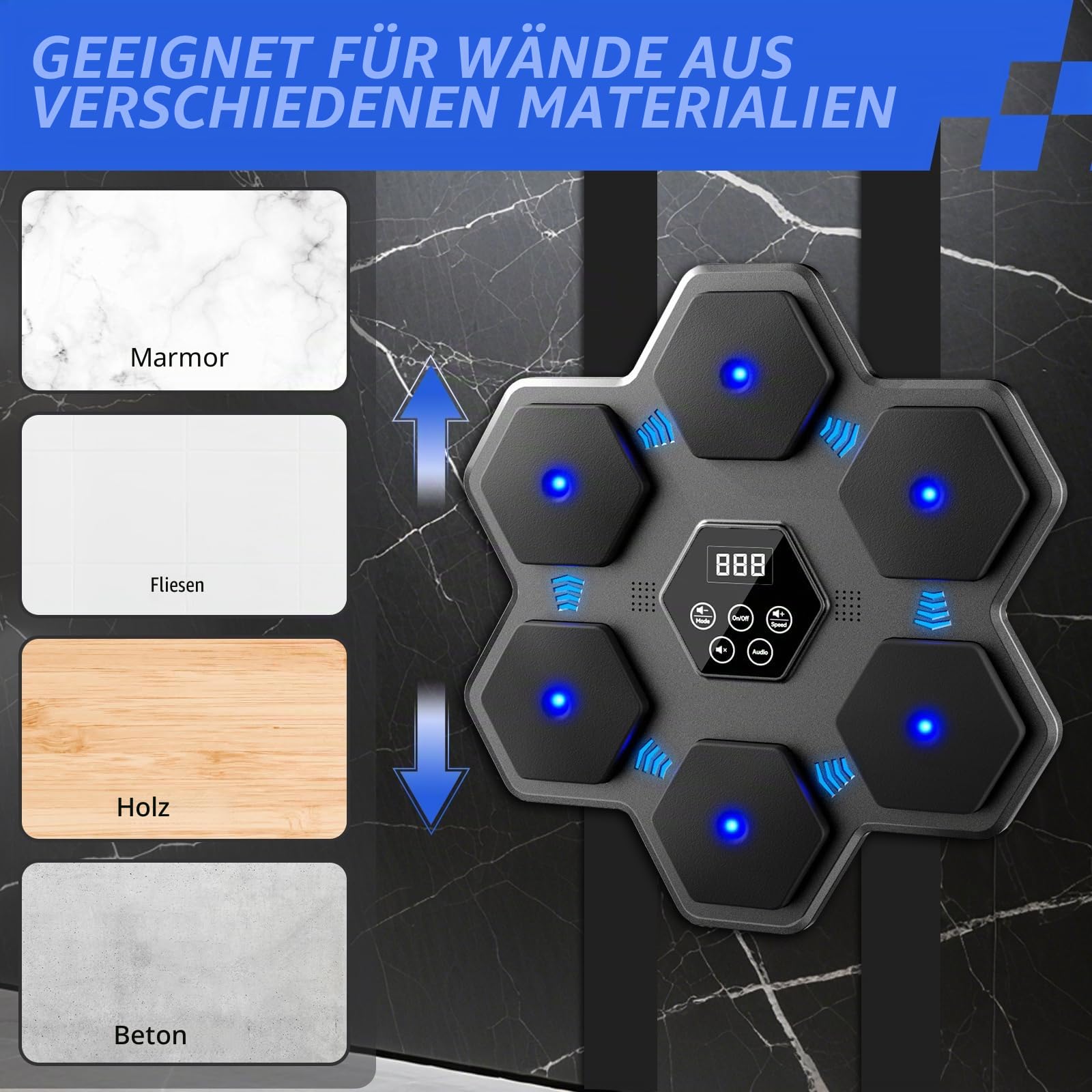 Musikboxmaschine, Boxen Wandmontage Maschine mit Handschuhen, Smart Bluetooth interaktive Punching Trainer mit LED-Display, geeignet für Home Office Gym, Fitness Training & Stress Relief