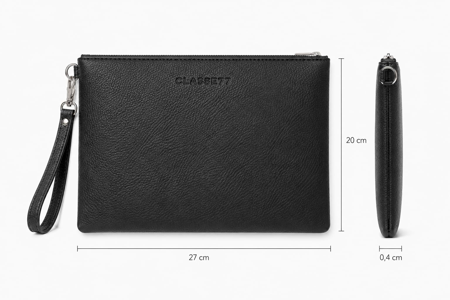Pochette Uomo in Vera Pelle Made in Italy – Clutch Porta Documenti Slim 27 x 20 x 0,4 cm con Laccio Laterale e Zip in Metallo – Elegante Custodia Business