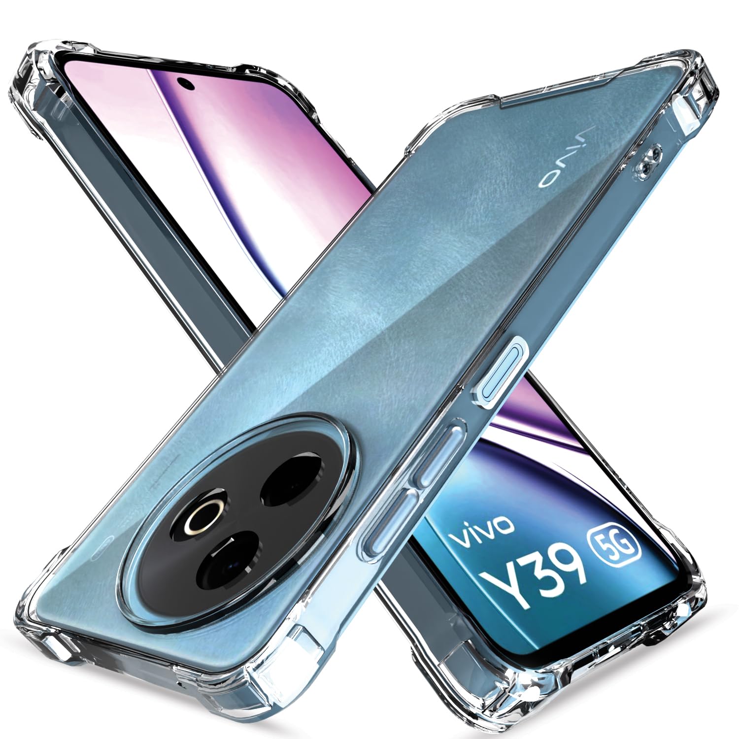 Amazon Basics Back Cover for Vivo Y39 5G PC + TPU Clear Transparent Raised Edges Shockproof Protective Phone Bumper Case(Transparent)