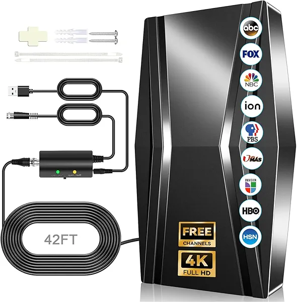 TV Antenna Indoor, Digital Antenna for Smart TV and All Old TVs Supports 4K 8K 1080p-42ft Coax Cable