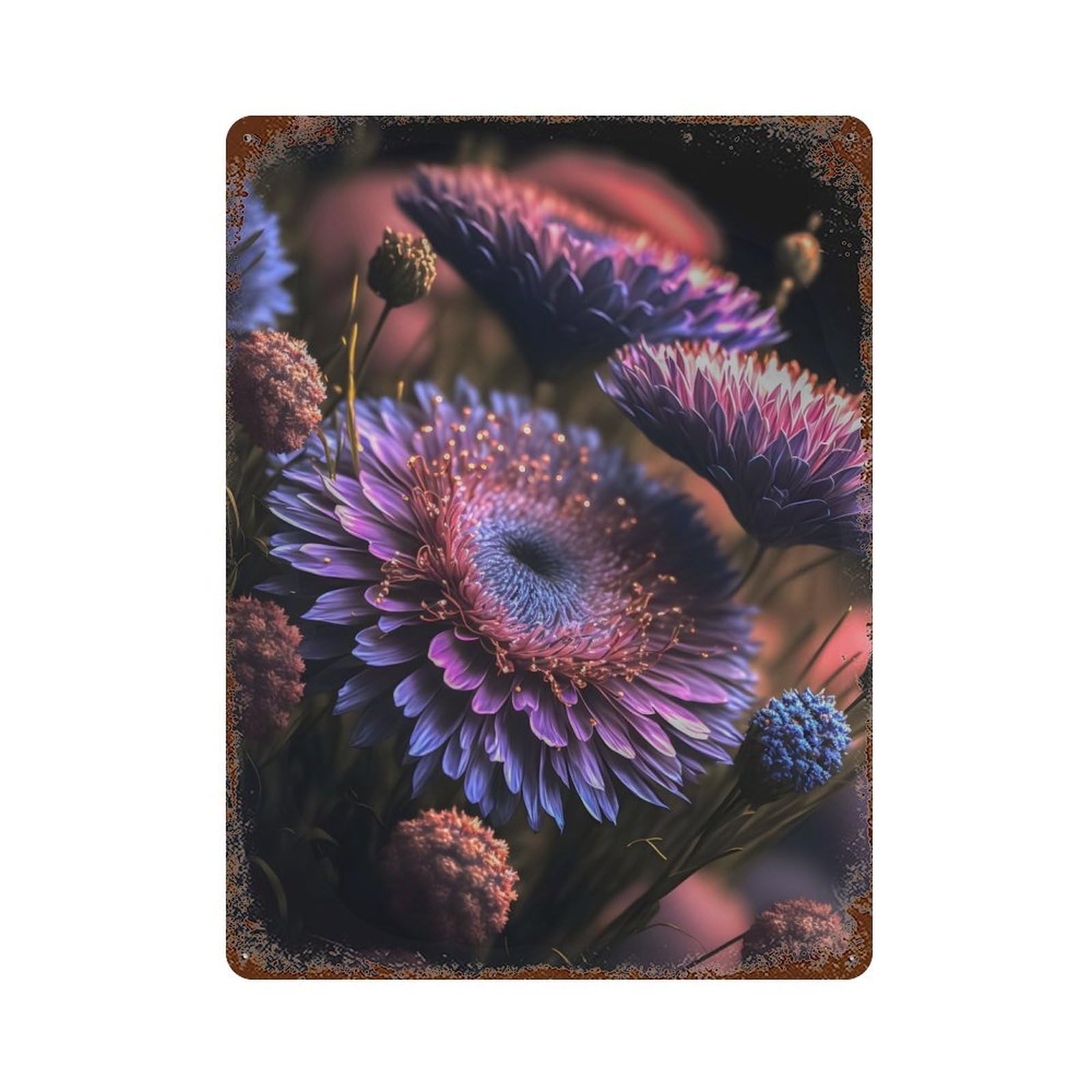 Flower 6 Rustic Tin Plaque 15.7"x11.8", Novelty Wall Decor for Garage, Pub Or Kitchen